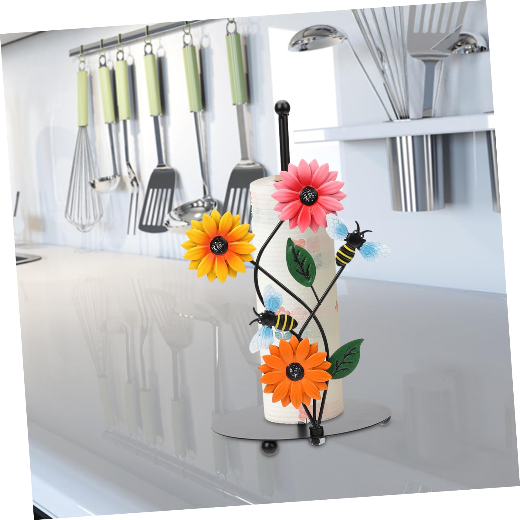 Küchenrollenhalter Aus Papier Sonnenblumen-Design Handtuchhalter Für Küche Stabiler Standfuß Einfaches Entnehmen des Papiertuchs