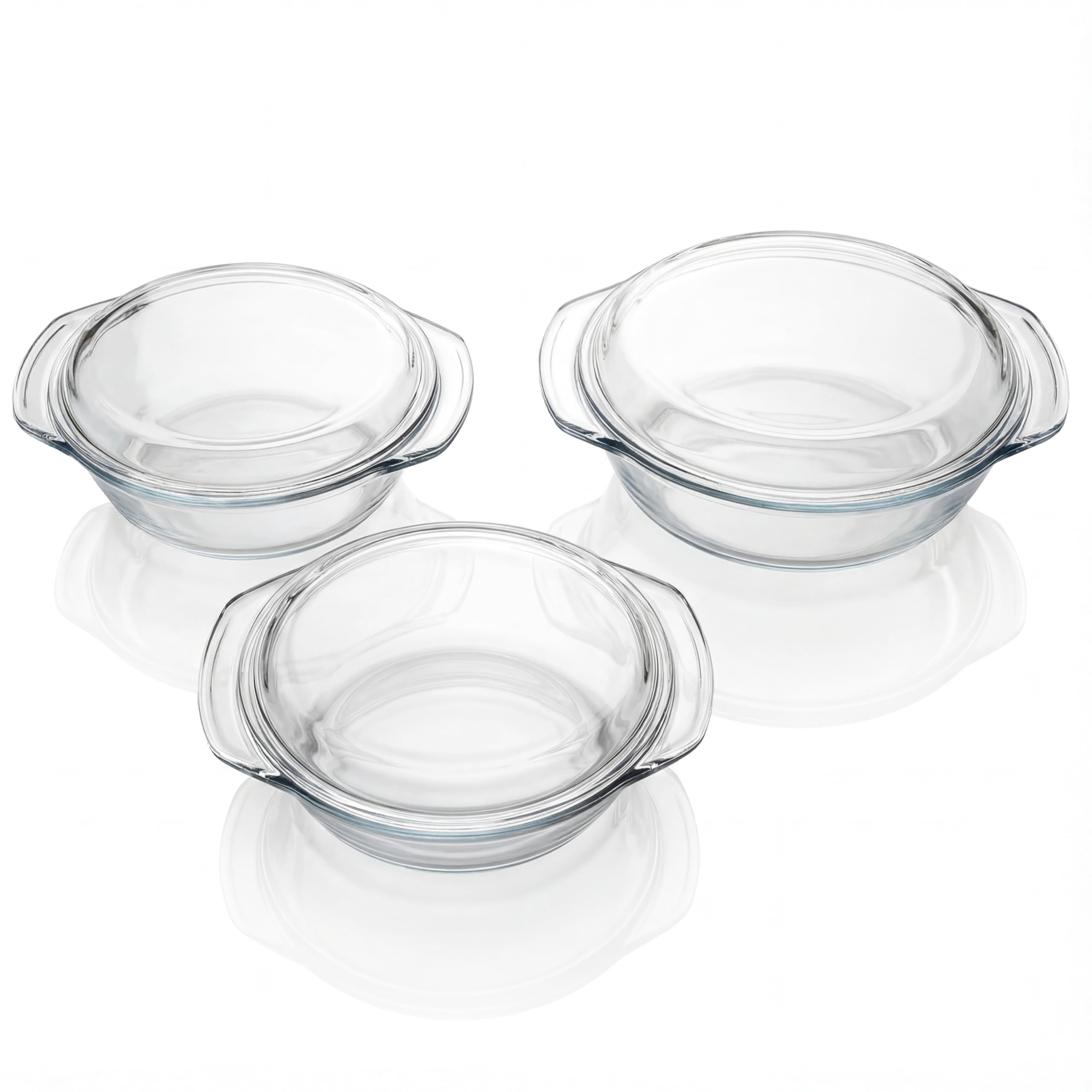 Arendo - Glas Ofenform Auflaufform rund mit Deckel und Griffen – 3er Set – Borosilikatglas – 3 Größen 1000ml 1500ml 2000ml – ofenfest – mikrowellengeeignet – nachhaltig BPA-frei - klein bis groß