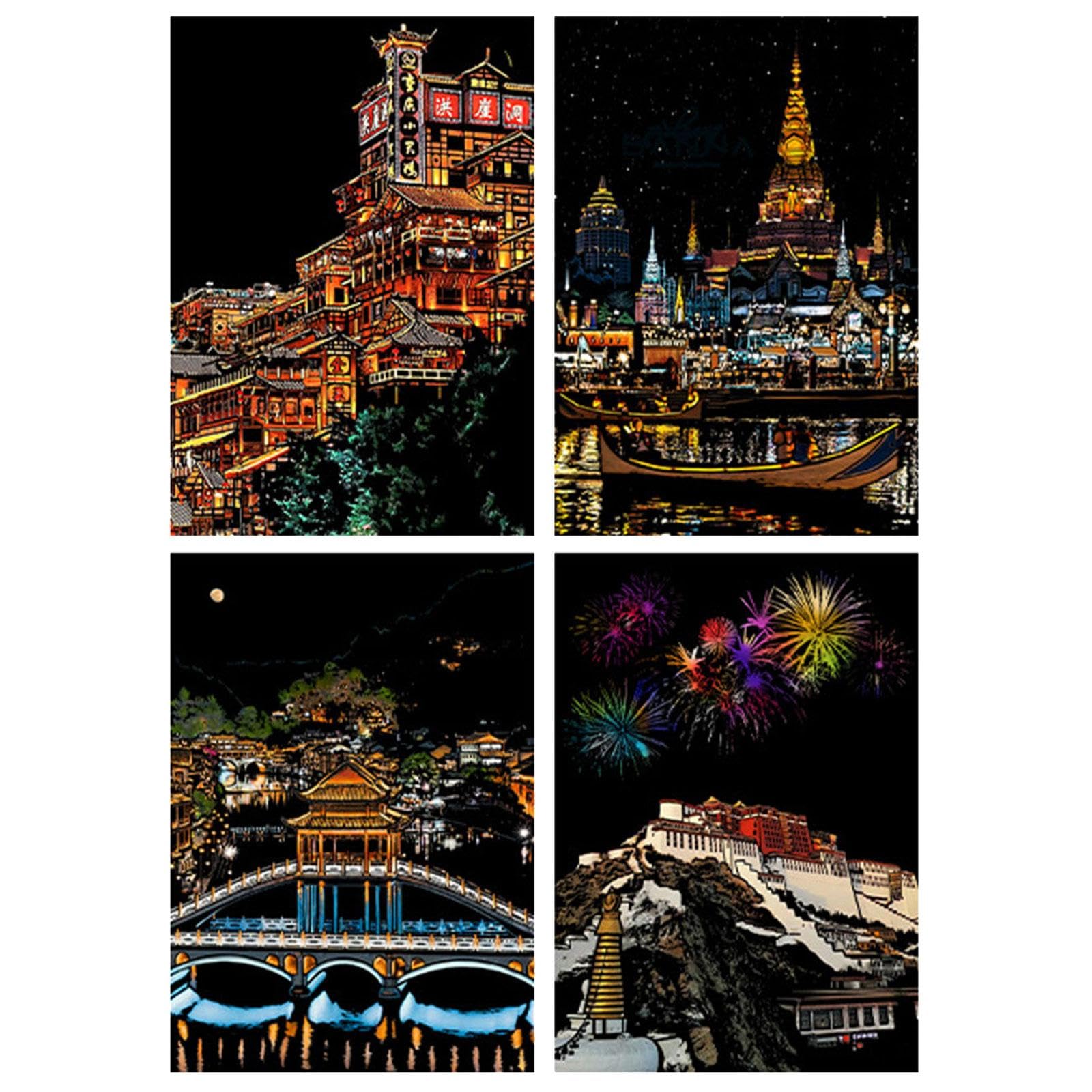 4Pcs Scratch Paper Art Set Black Scratch Sheets for Classroom Style D| Art|Art Drawings-image-7