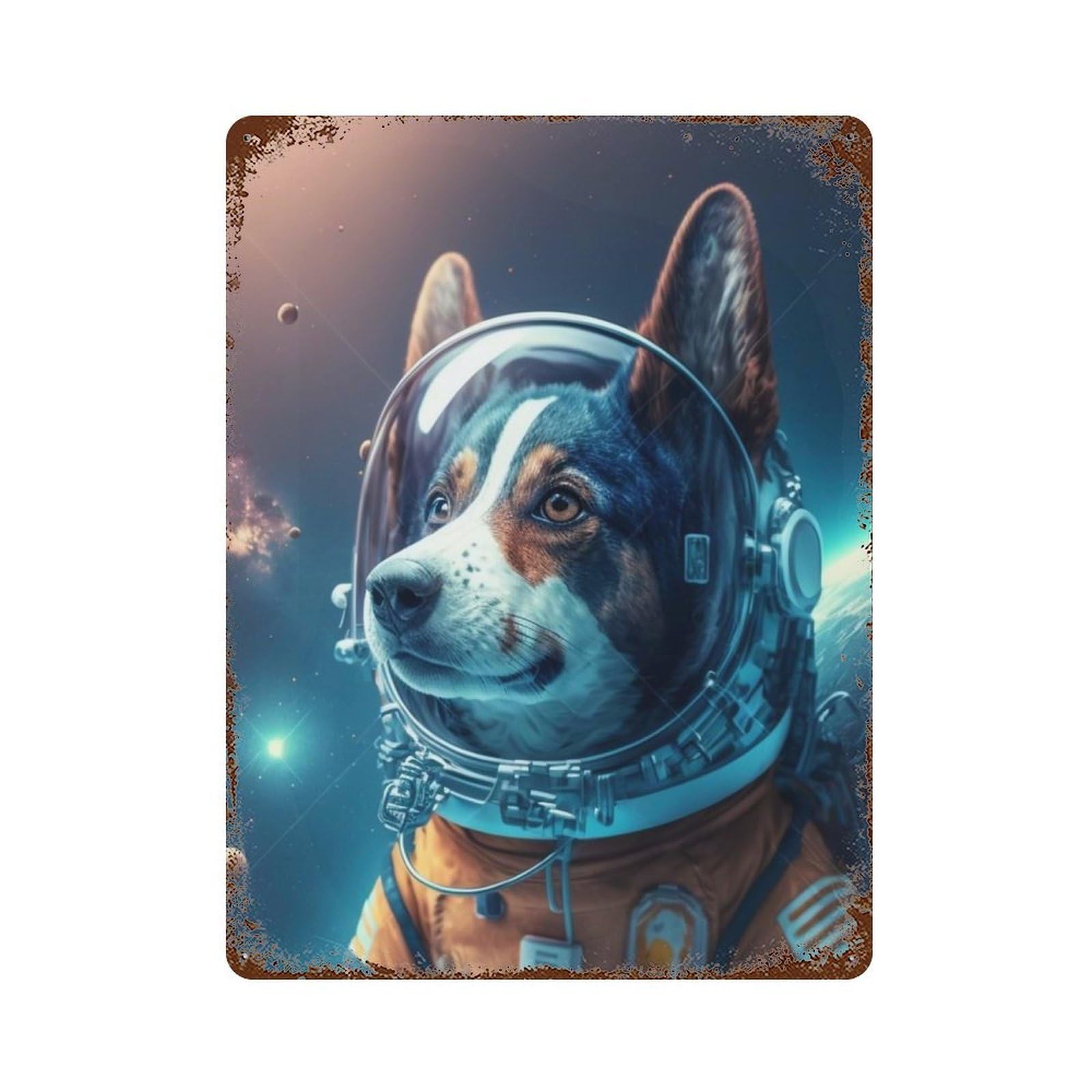 Vintage Metal Tin Sign Space Dog Fantasy 15.7"x11.8", Industrial Home Decor for Farmhouse, Kitchen And Entryway Decor