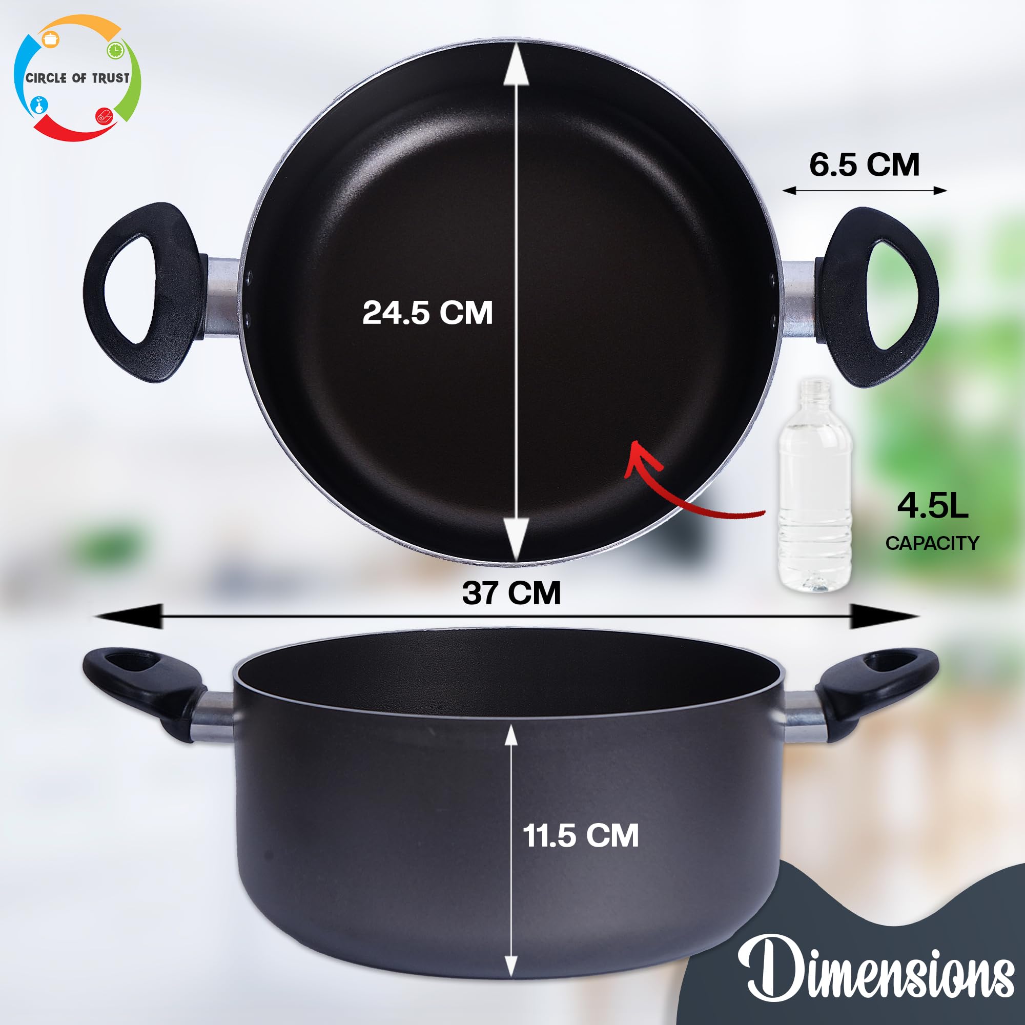 Stock Pot with Lid 4.5L / 24cm Large Non Stick Cooking Pot Saucepan Soup Pot, Heat Resistant Handles Cookware Casserole Dish - Image 3