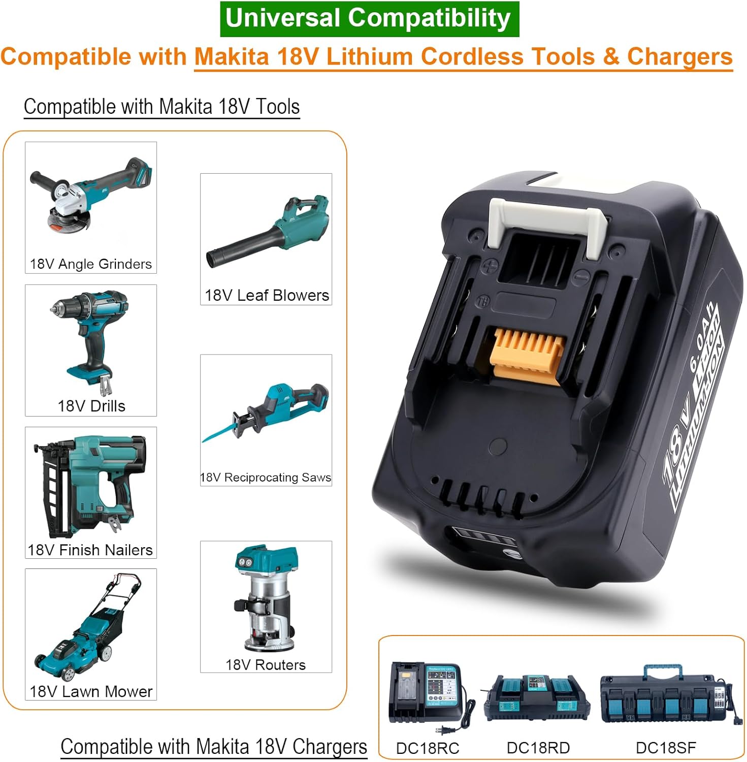 Upgraded 6.0Ah 18V Replace Compatible with Makita 18V Battery, Compatible with Makita BL1860B BL1850B BL1840B BL1830B BL1820B BL1815N Mower Drill 18-Volt Lithium Cordless Tool Battery Packs - Image 3