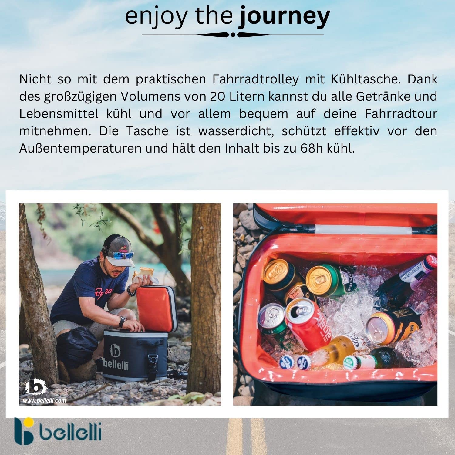 Red Loon by Bellelli - Carro de la compra para bicicleta - Remolque de bicicleta - Bolsa de picnic B-Tourist - Con bolsa térmica de 20 litros - Nevera con hasta 68 h de refrigeración - Carro para