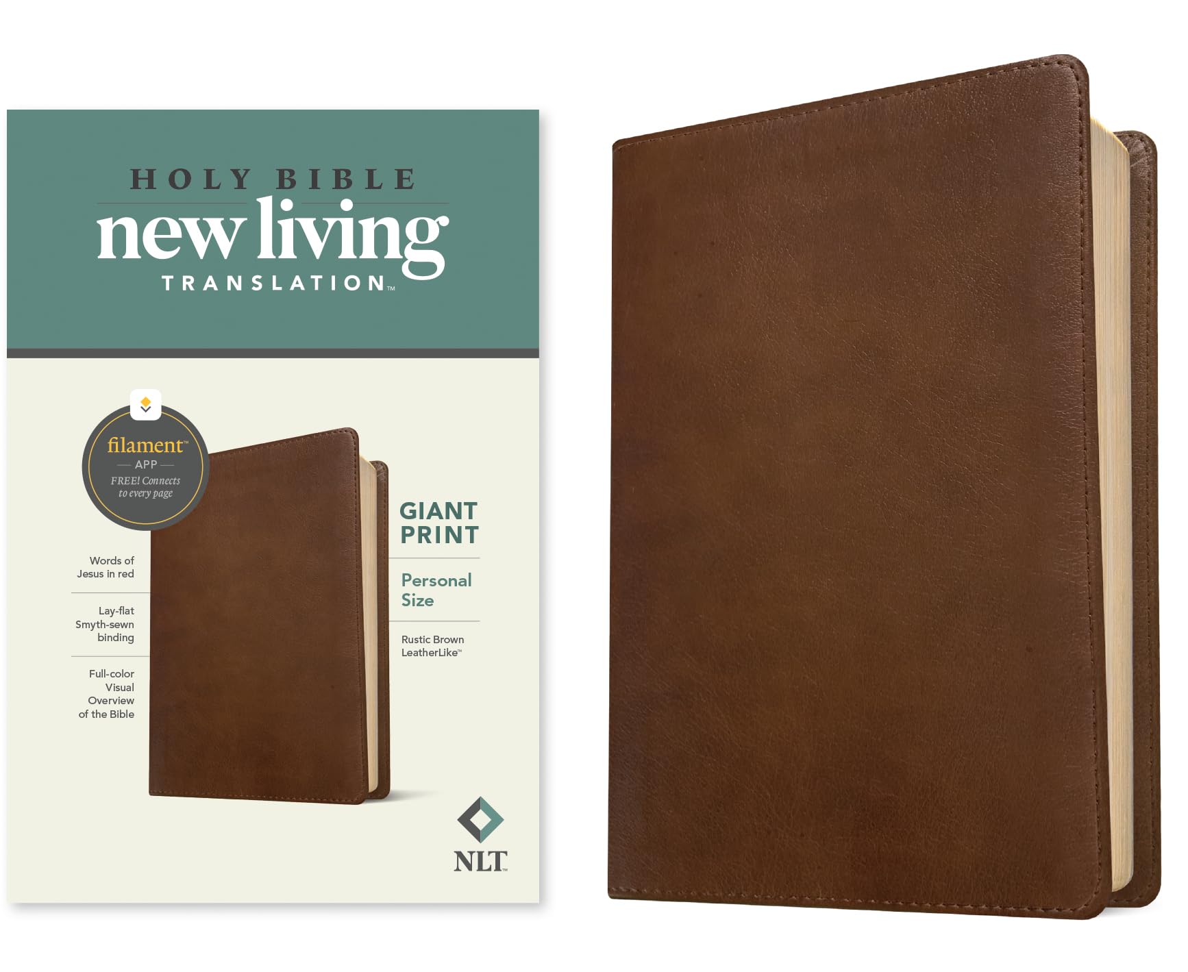 Tyndale House Publishers NLT Personal Size Giant Print Bible, Filament Edition, Brown: New Living Translation, Rustic Brown, Leatherlike, Personal Size, Giant Print