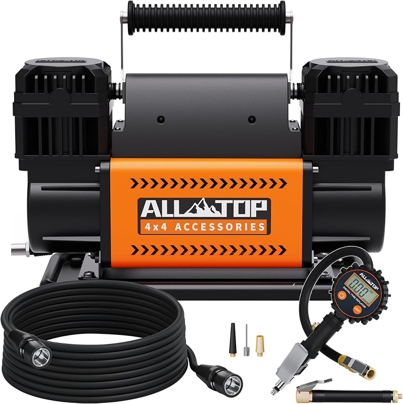 ALL-TOP Dual Cylinder Air Compressor with Digital Pressure Gauge Tire Inflator Kit, 12V Portable Inflator 12.35ft³/Min, Offroad Air Pump for Truck Tires, Heavy Duty Max 150 PSI for 4x4 Vehicle & RV