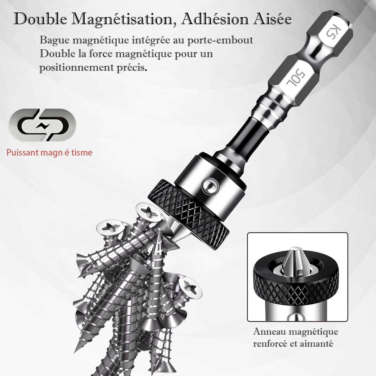 2x Embouts Placo Magnétiques 1/4" + Porte-Embout 50mm | Lot De 2 Embouts Avec Porte-Embout. K5 Acier Allié. Positionneur Intégré. Évite D'Abîmer Le Placo.
