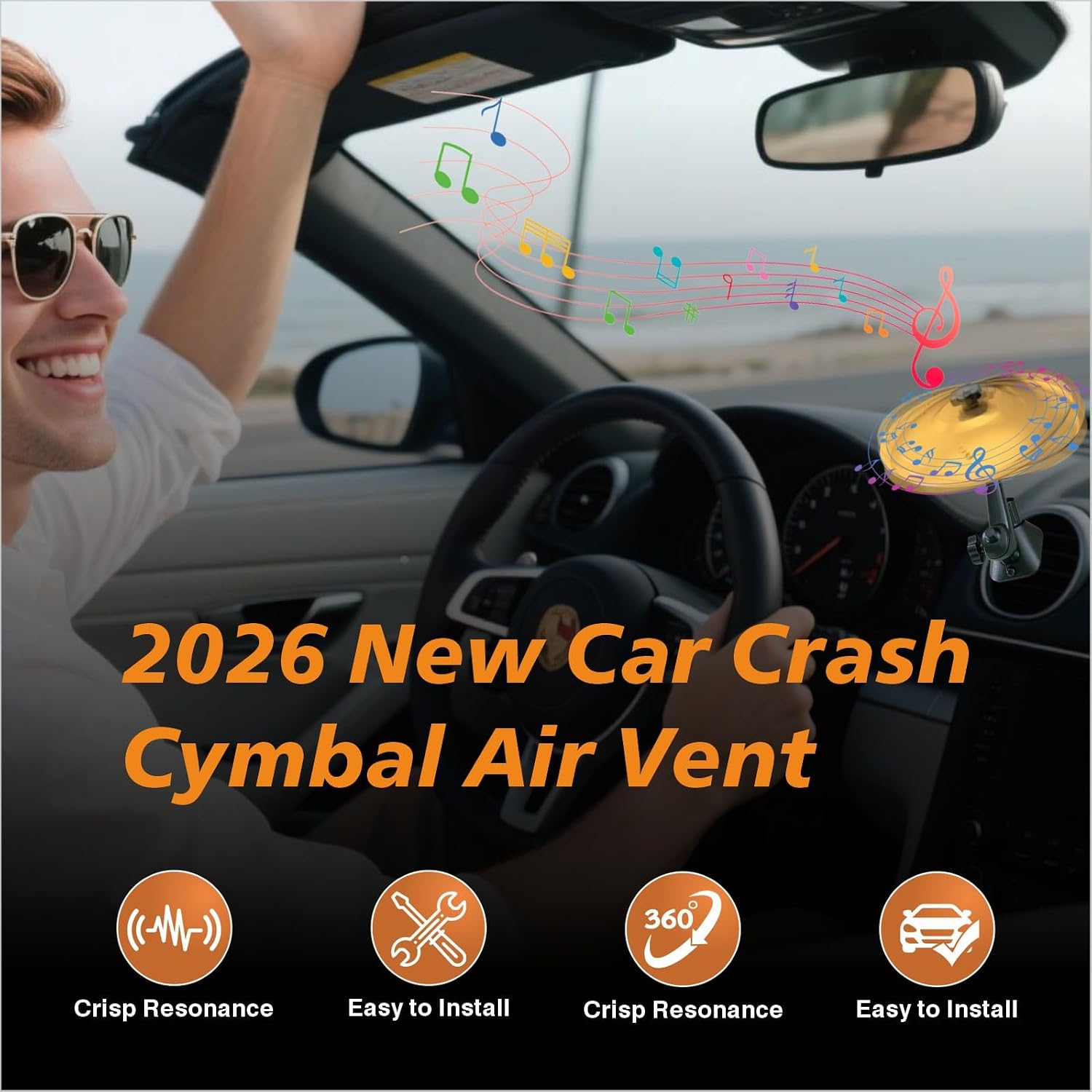 Car Cymbal Air Vent, 2-Pack Mini Crash Cymbal for Drummers (donut) image 2