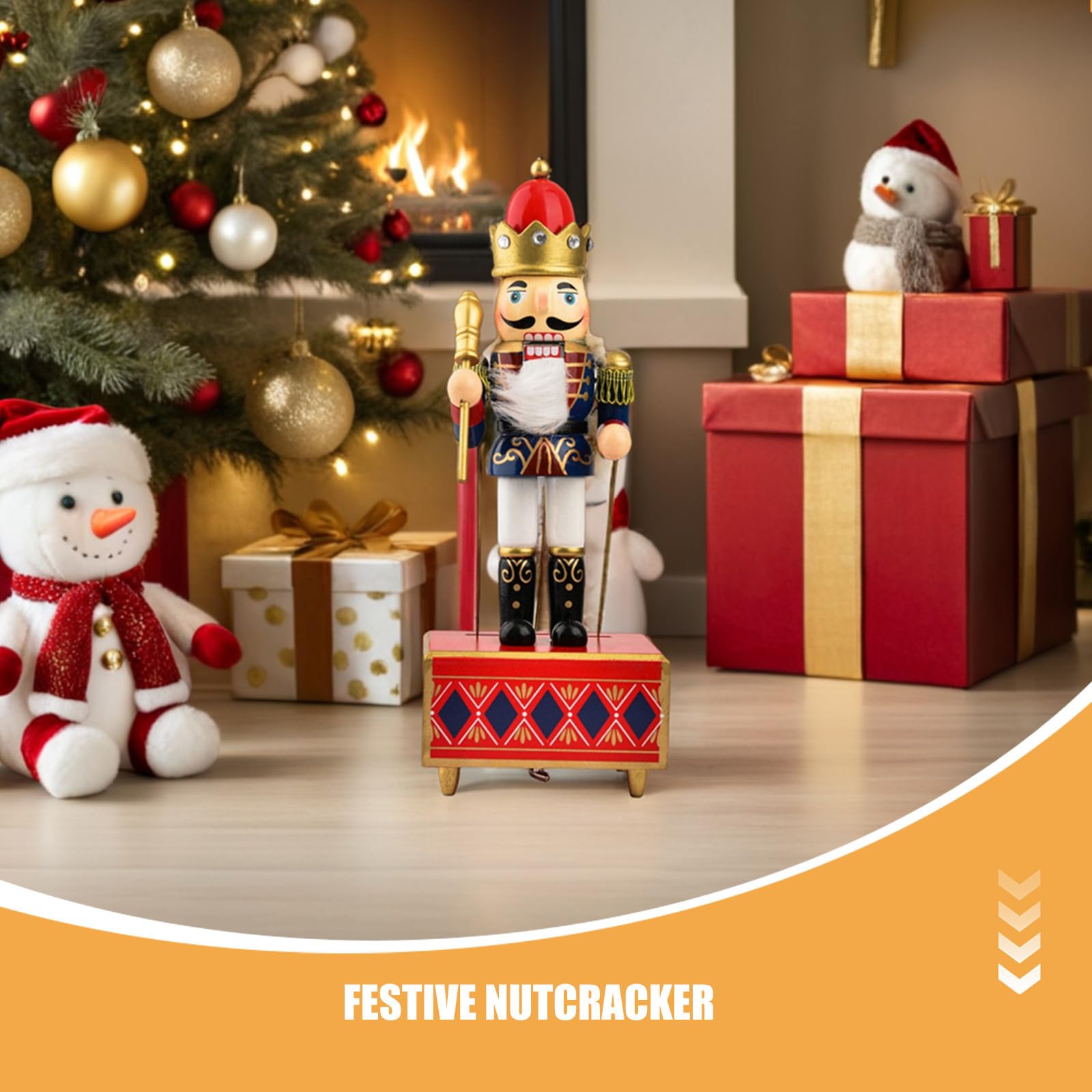 Boîte à Musique Casse-Noisette en Bois Décoration Classique et Élégante 32cm, Lot de 3 Pièces pour Fête de Noël et Usage Décoratif Multiscène