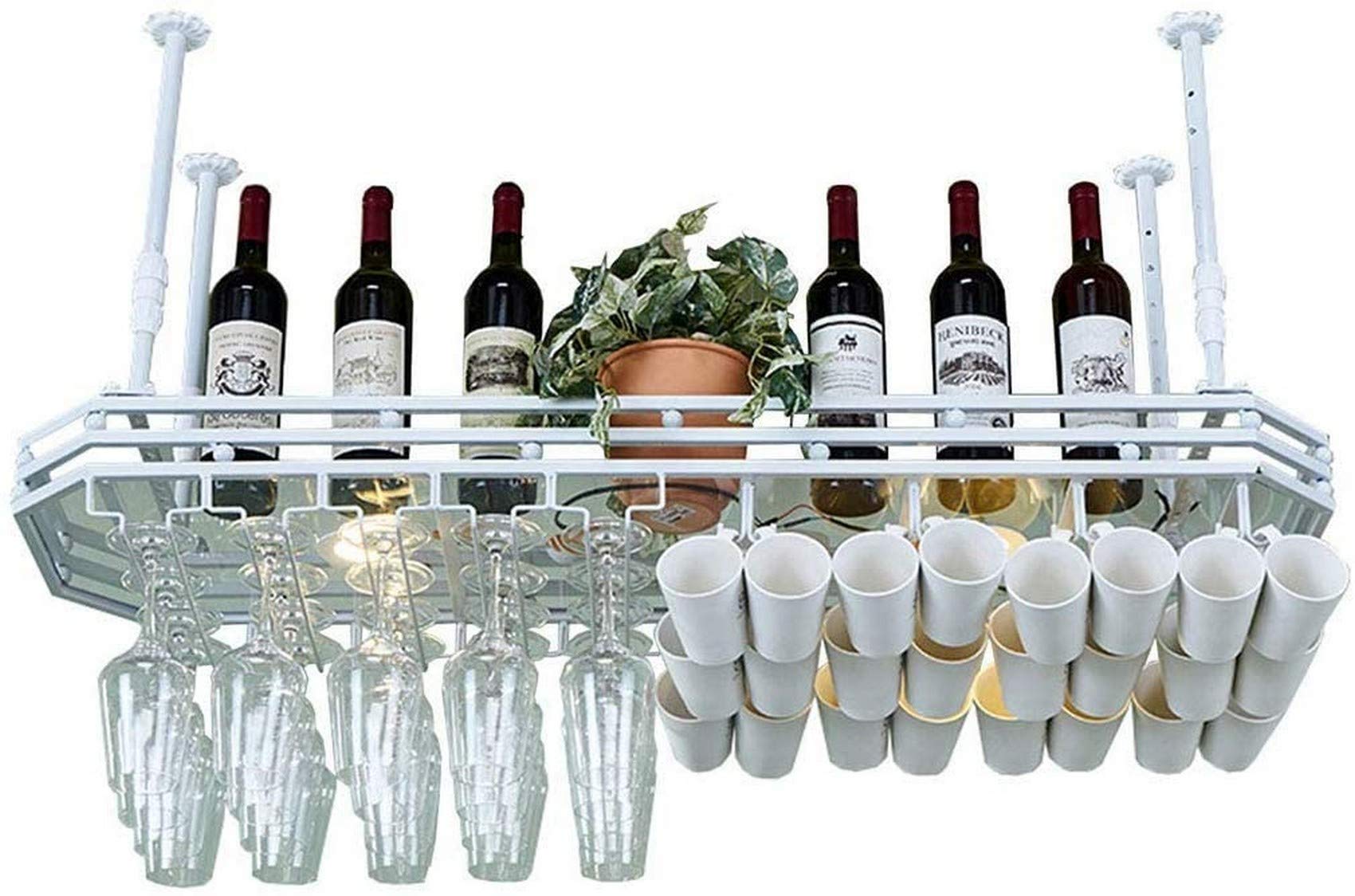Casier à vin de plafond créatif à l'envers pour créer une ambiance bistrot au salon