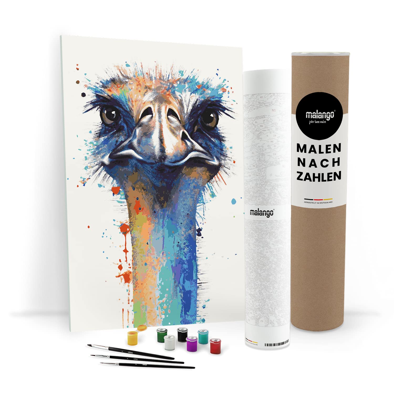Malen nach Zahlen Erwachsene - Straussenfamilie Opa Siegfried 90 x 60 cm groß XL Premium-Malset ohne Rahmen, Hergestellt in unserer Produktion in Deutschland