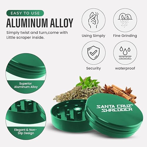 Miniatura 5 de Santa Cruz Shredder Molinillo de hierbas de metal con parte superior moleteada para un agarre más fuerte, 2 piezas de 2.7 pulgadas (verde)