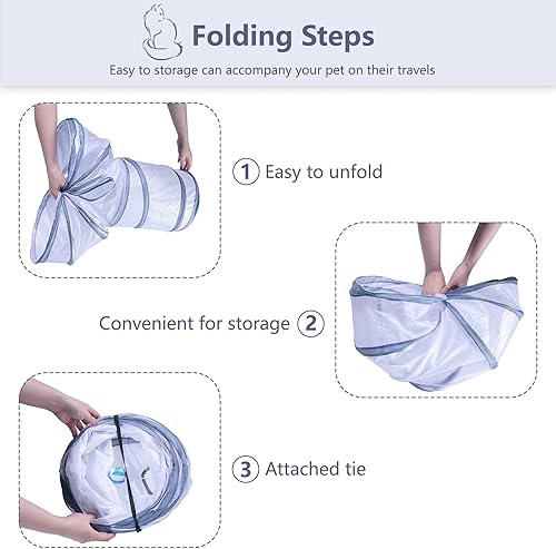 Vista 13 de Túnel para gatos, tubo plegable con 1 pelota de juego, túneles de gato de 3 vías para gatos de interior, cachorros, gatitos, gatitos, conejo