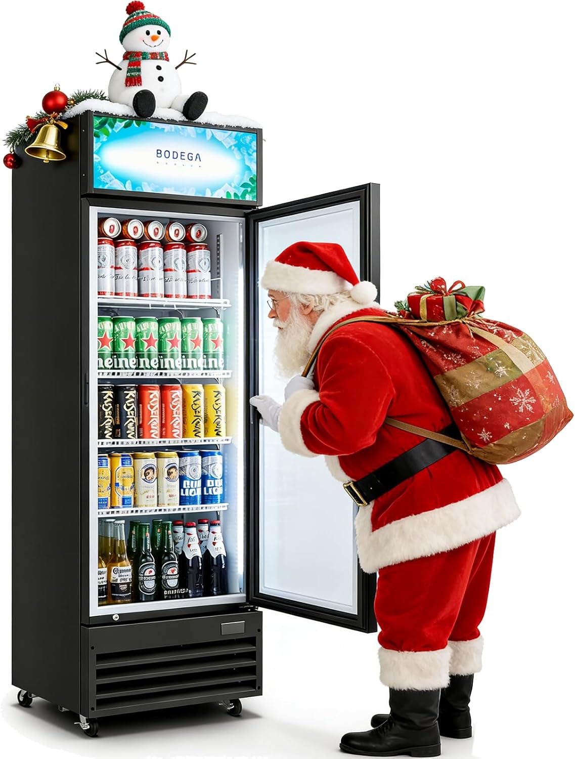 BODEGACOOLER 255L/270 Qt Commercial Beverage Refrigerator | Glass Door Merchandiser Fridge with LED Light, 32°F-50°F Temp, Energy-Saving & Magnetic Seal, 4 Adjustable Shelves for Bar/Office/Kitchen