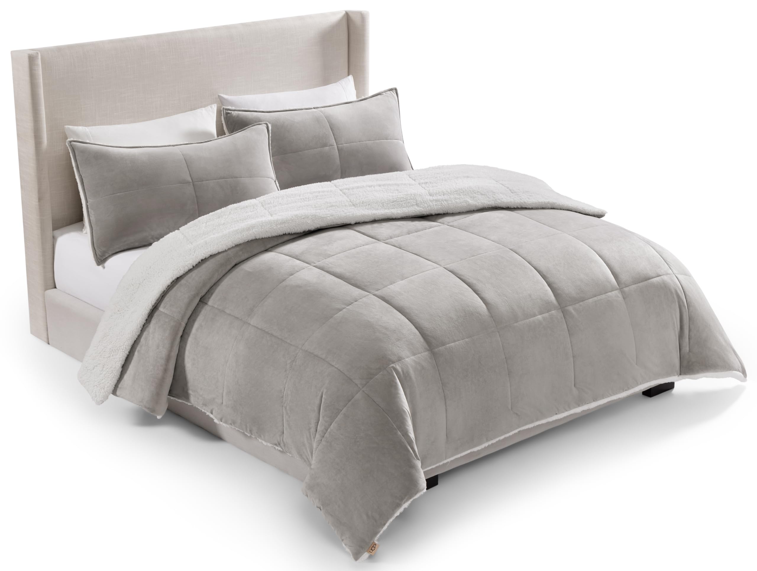 UGG Blissful Comforter Set with 2 Pillow Shams, Warm Winter Bedding, Fluffy Reversible Down Alternative Bedding, King/California King Size Comforter Set, Seal Grey
