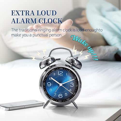 Miniatura 2 de Reloj despertador analógico con luz de fondo, funciona con pilas, silencioso sin tictac, para personas que duermen con mucha resistencia,