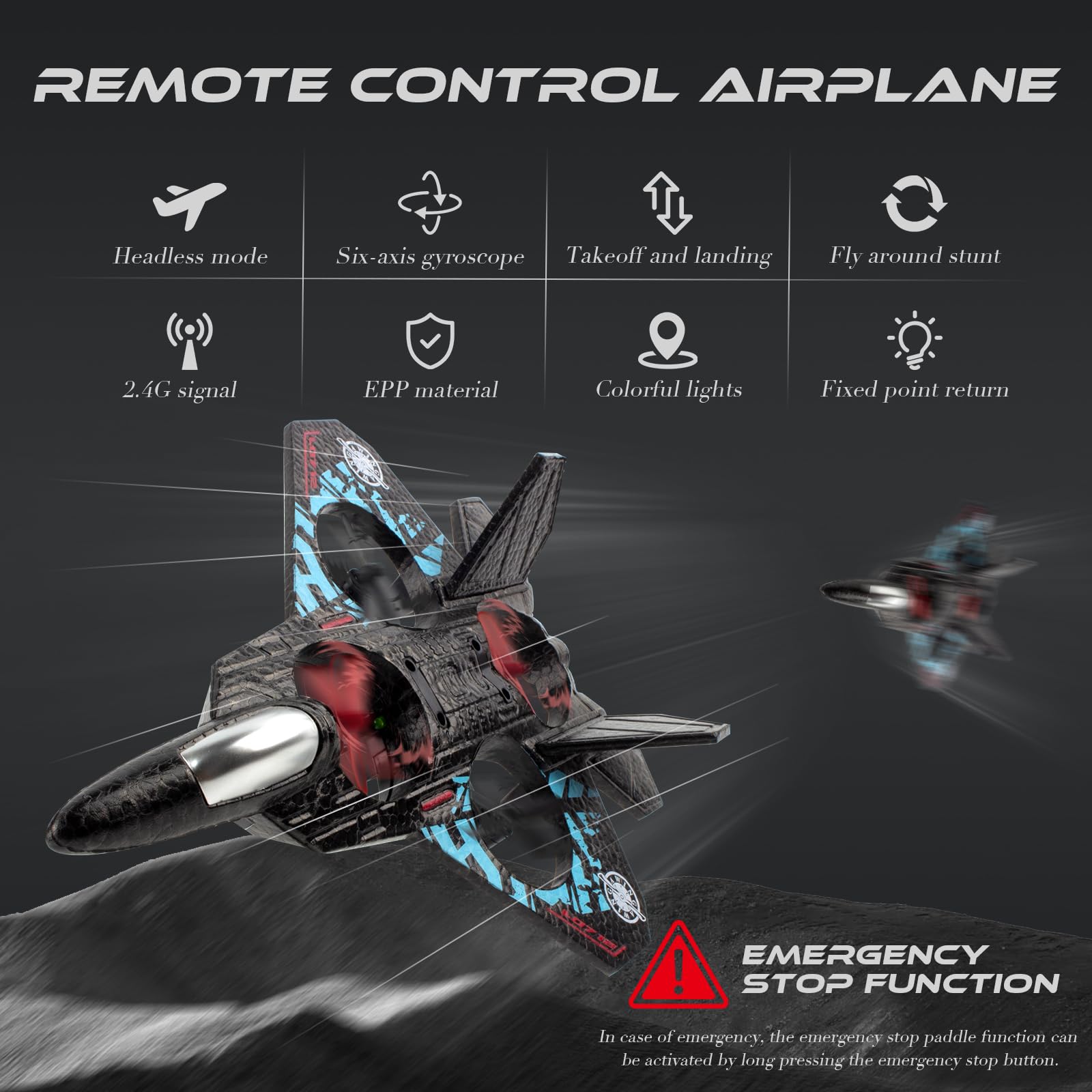 Aereo telecomandato, 2.4 GHz Aereo Radiocomandato con Batterie, 360° Surround Aerei Telecomandati con LED, 6 Assi Gyro RC Plane, Aereo Giocattolo Telecomandato per Adulti (Rosso-blu)