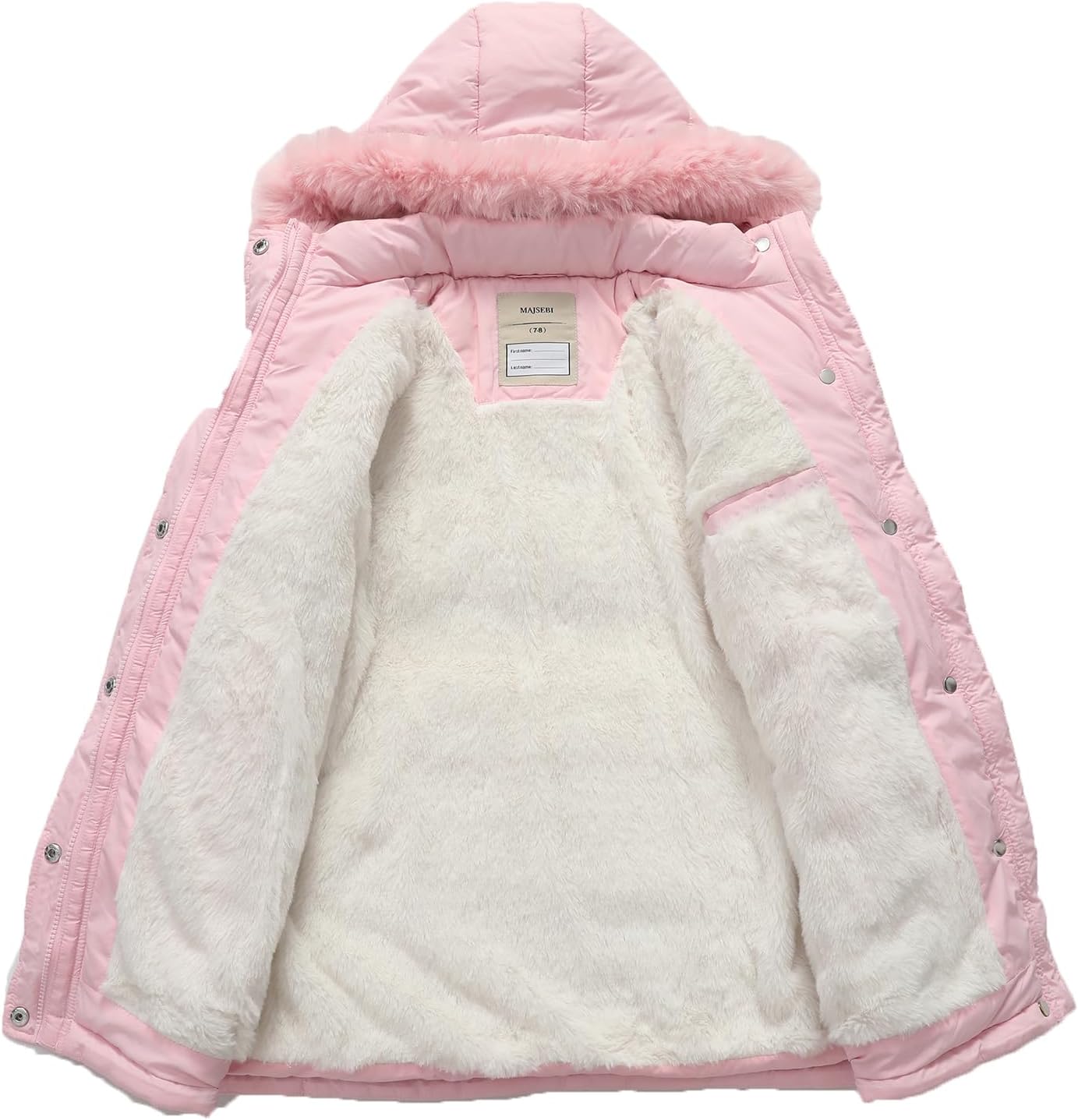Girls Winter Jacket Long Puffer Coat with Removable Hood，Kid's Warm Insulated Parka for Cold Weather, Full Zip - Image 4