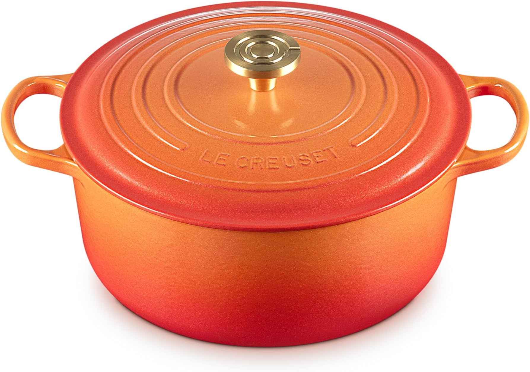 Le Creuset- Signature Round Casserole Crucible Knob Flamme Doree 28cms