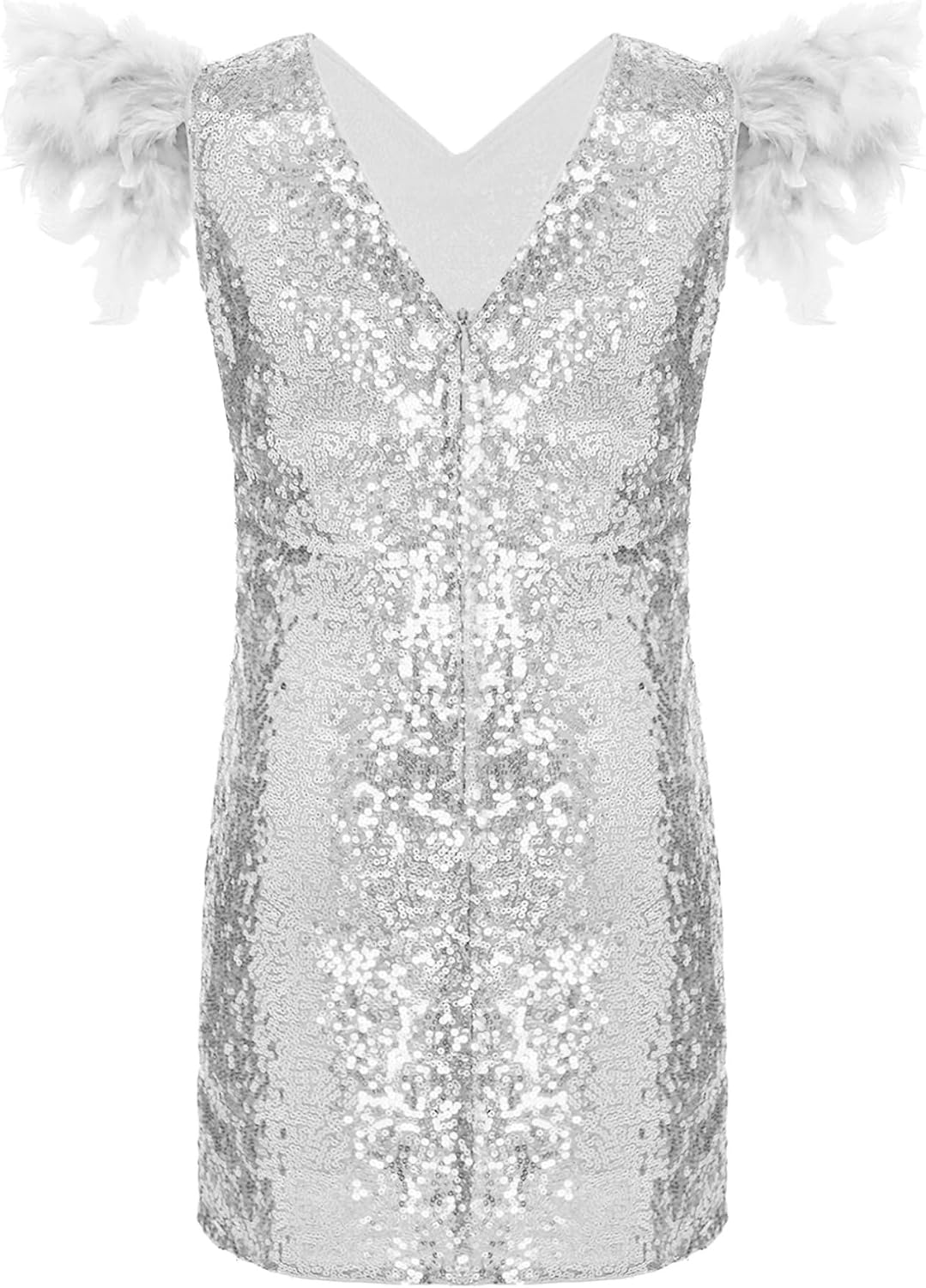Hularka Girls Sparkle Sequin Dress Feather Bodycon with Tulle Skirt Tween Formal Party Prom Dance Dress