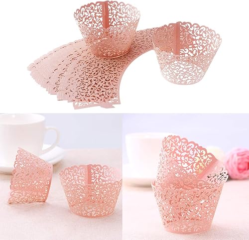 Miniatura 3 de Tinksky Envolturas para cupcakes cortadas con láser, decoración de boda y ducha, paquete de 50 (rosa)