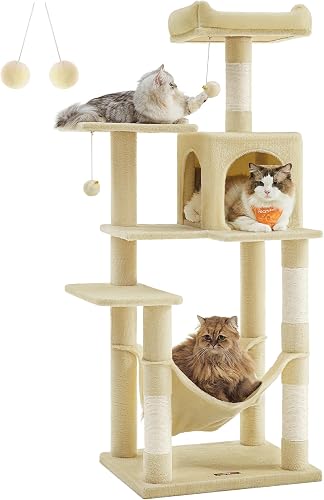 Feandrea Cat Tree Tower, 137.7 cm Multi-Level Plush Cat C…