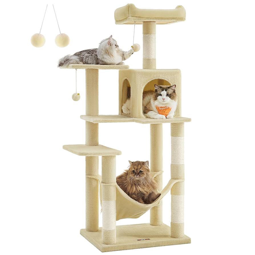 キャットタワー 猫タワー ハンモック 爪とぎ ベージュ 高さ143cm 楽天市場】キャットタワー 木製 スリム 夏 大型猫 広い