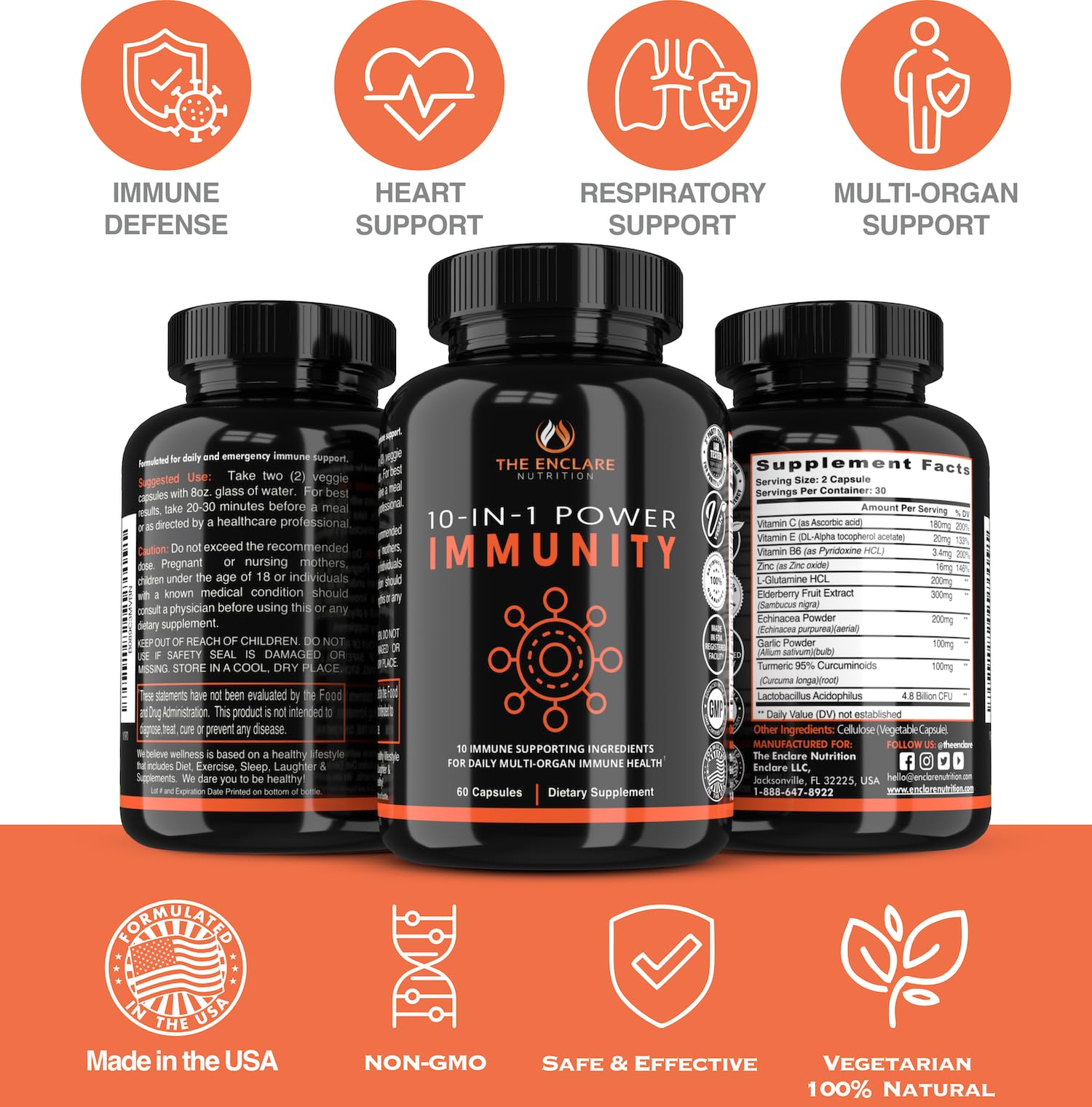 Enclare 10-in-1 Immune Support Supplement for Adults with Elderberry, Vitamin C and Zinc, Echinacea, Turmeric, Ginger - Powerful Immunity Booster Defense Vitamins, Made in USA 60ct (1) — Amazon image 5