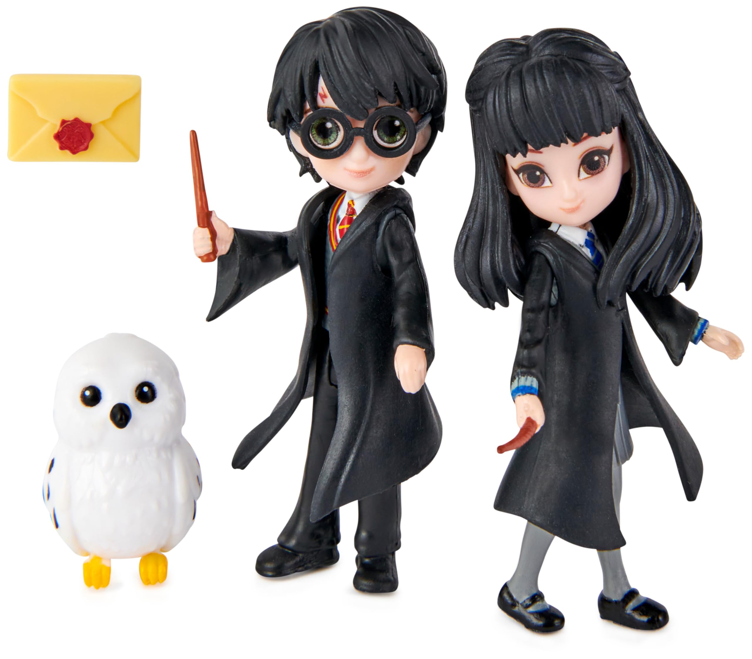 HARRY POTTER-WIZARDING WORLD - FIGURAS HARRY POTTER MAGICAL MINIS- Harry Potter Friendship Set: 2 Muñecos Harry Potter y Cho Chang, lechuza Hedwig y Sobre Hogwarts-6061832- Juguetes Niños 5 Años +