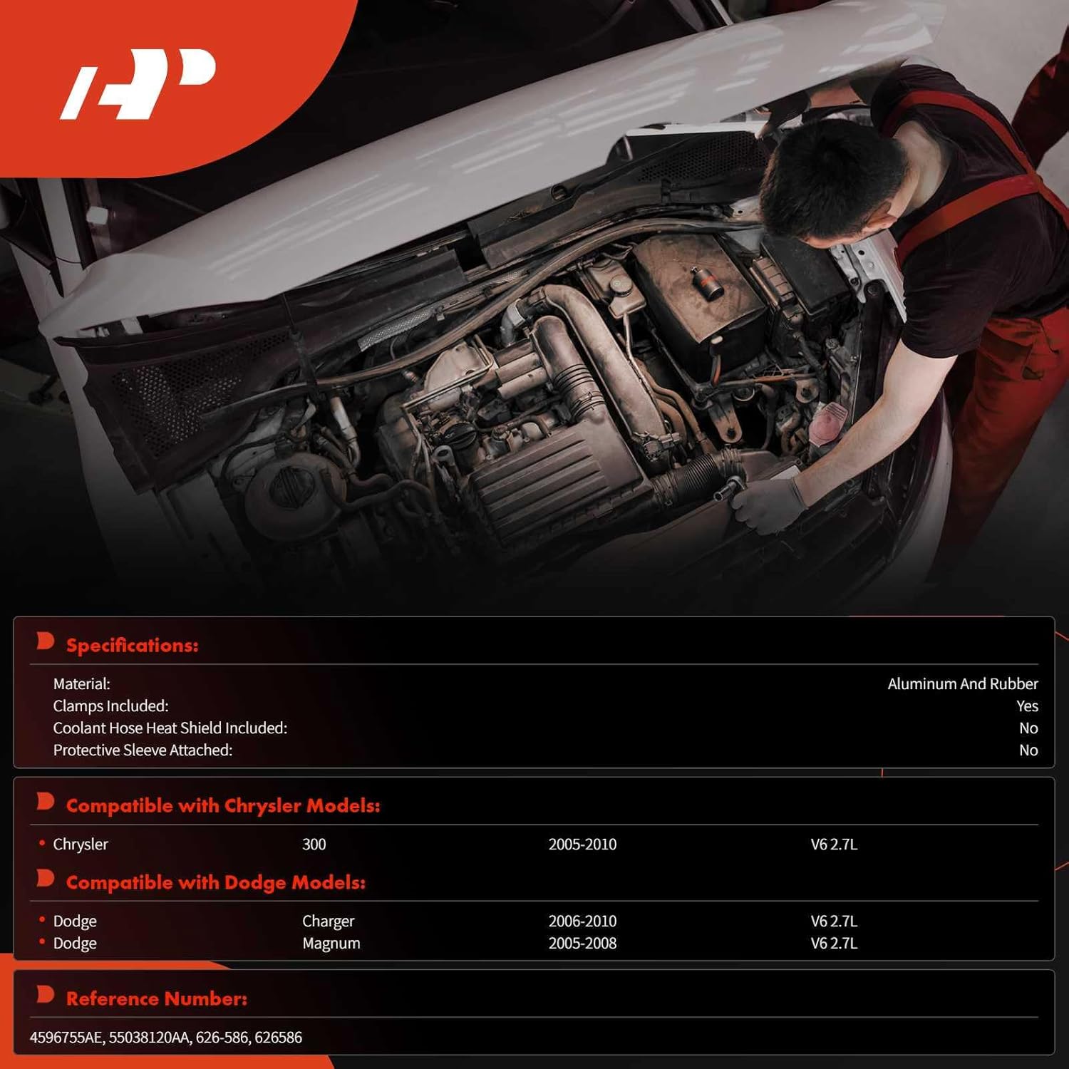 A-Premium HVAC Heater Hose Pipe Line Assembly with Clamps Compatible with Dodge Charger 2006-2010, Magnum 2005-2008 & Chrysler 300 2005-2010, 2.7L