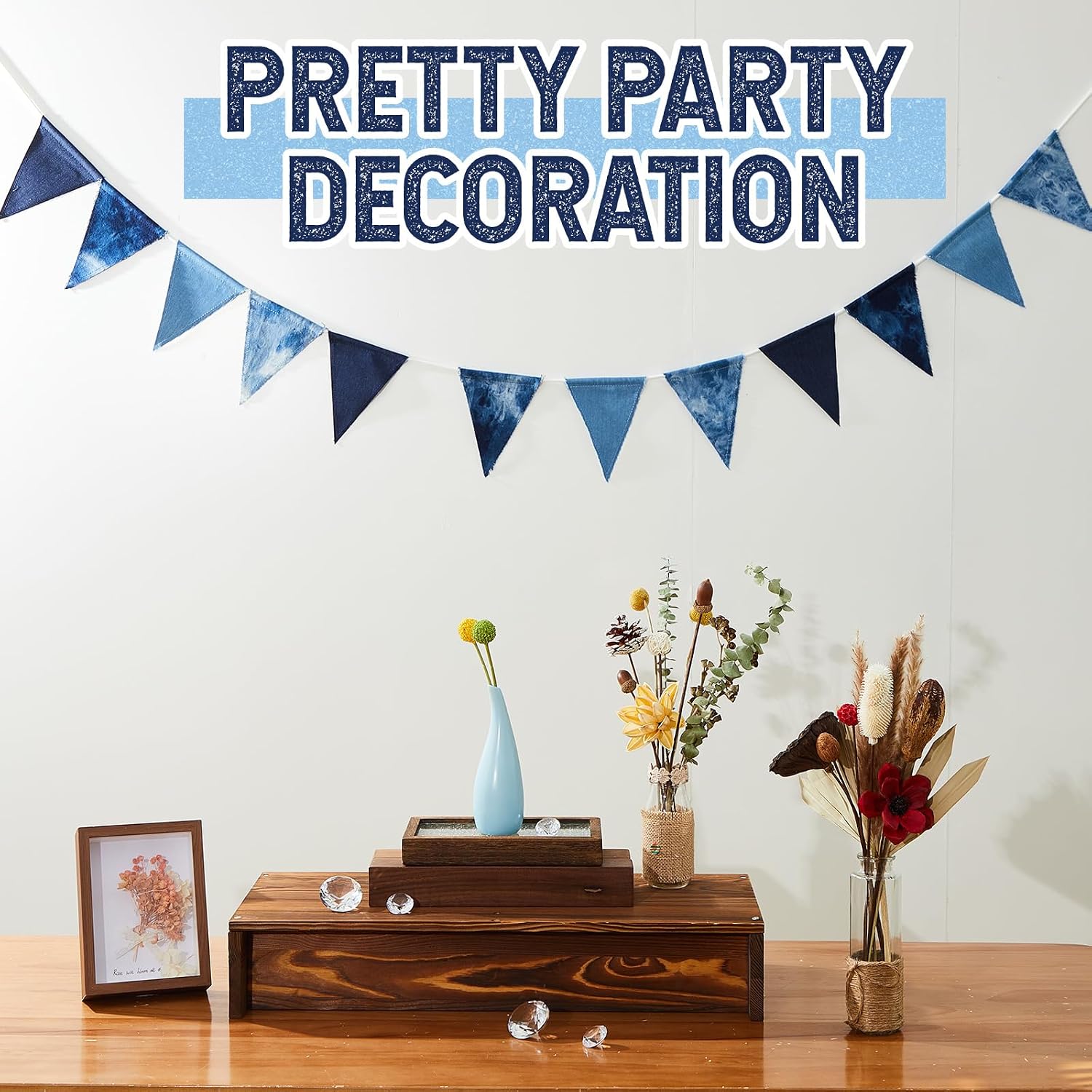 Breling 1 Pcs Denim Banner Denim Party Decorations Blue Banner Bachelorette Party Decorations Bunting Garland for Blue Jean Baby Shower Birthday Wedding Festival (Triangle)