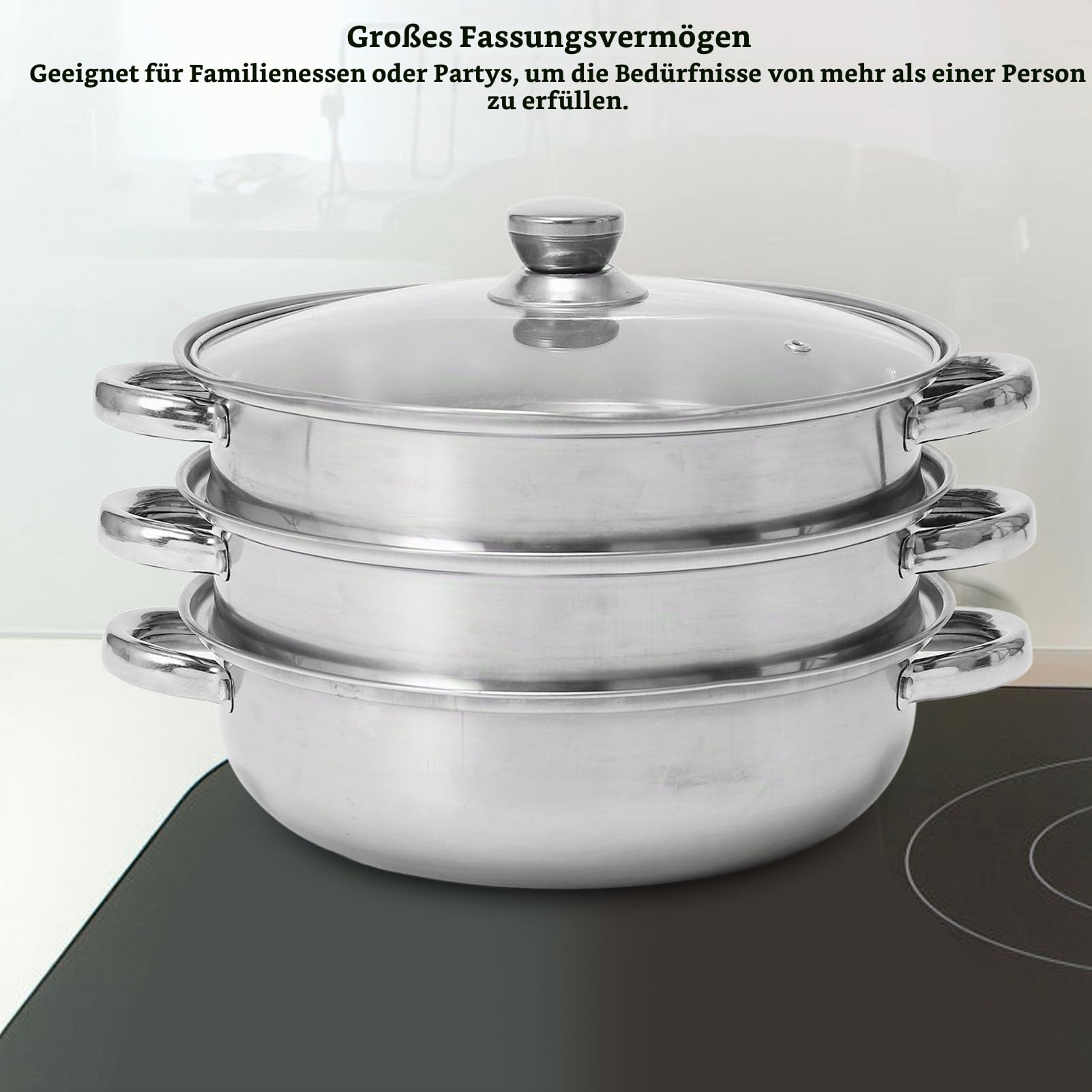Edelstahl Dampftopf, Verdickter, Multifunktional, Großes Fassungsvermögen, Doppelohr-Topf für Lebensmittel, Knödel, Nudeln, Kochen