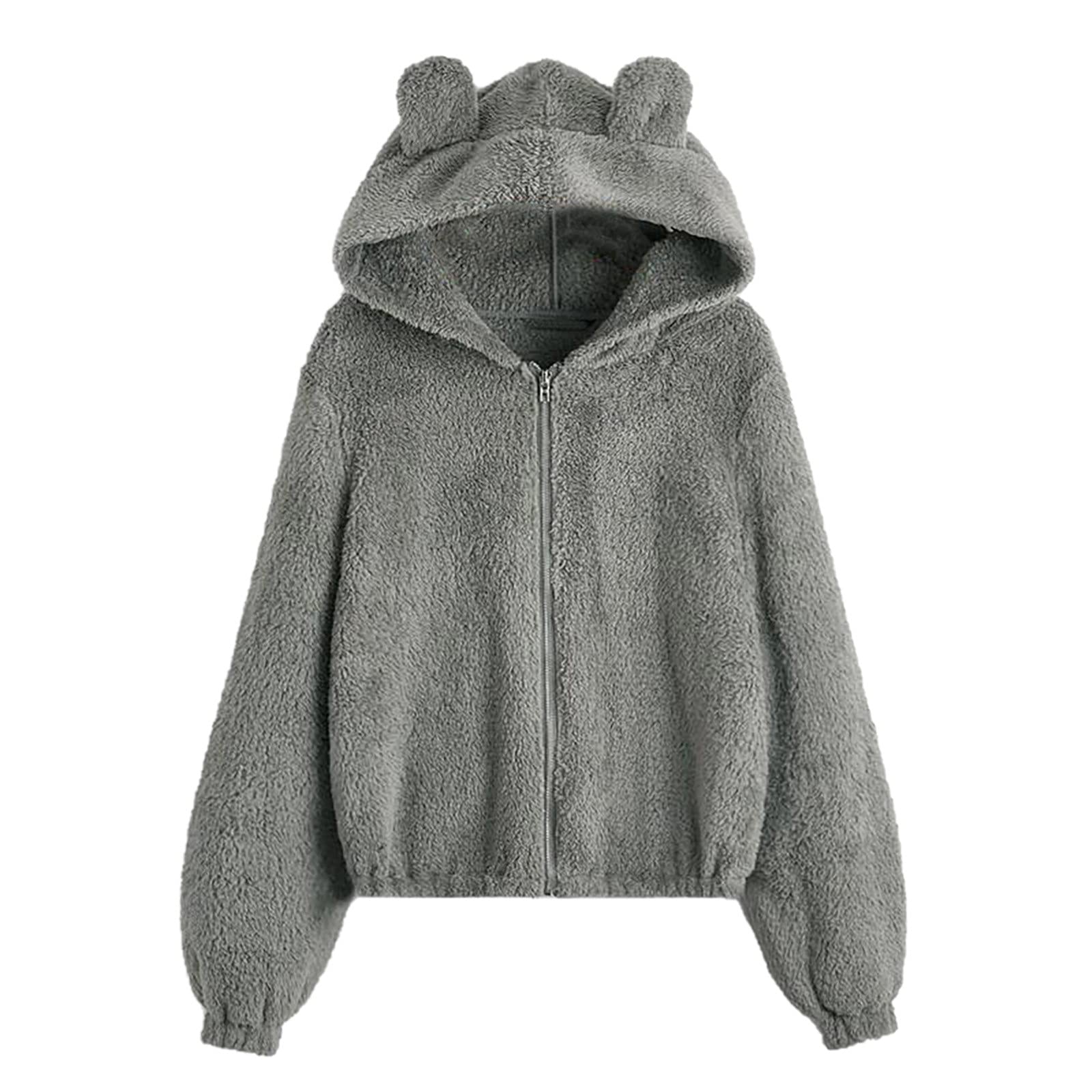 Felpa da Donna con Cappuccio a Forma di Orsetto con Cerniera in Pile con Cappuccio per Ragazze e Ragazze Kawaii a Maniche Lunghe