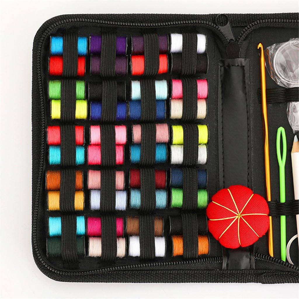 JFDBGU Juego de costura, tela, costura, viaje, aguja de coser, caja de costura, juego de 90 piezas