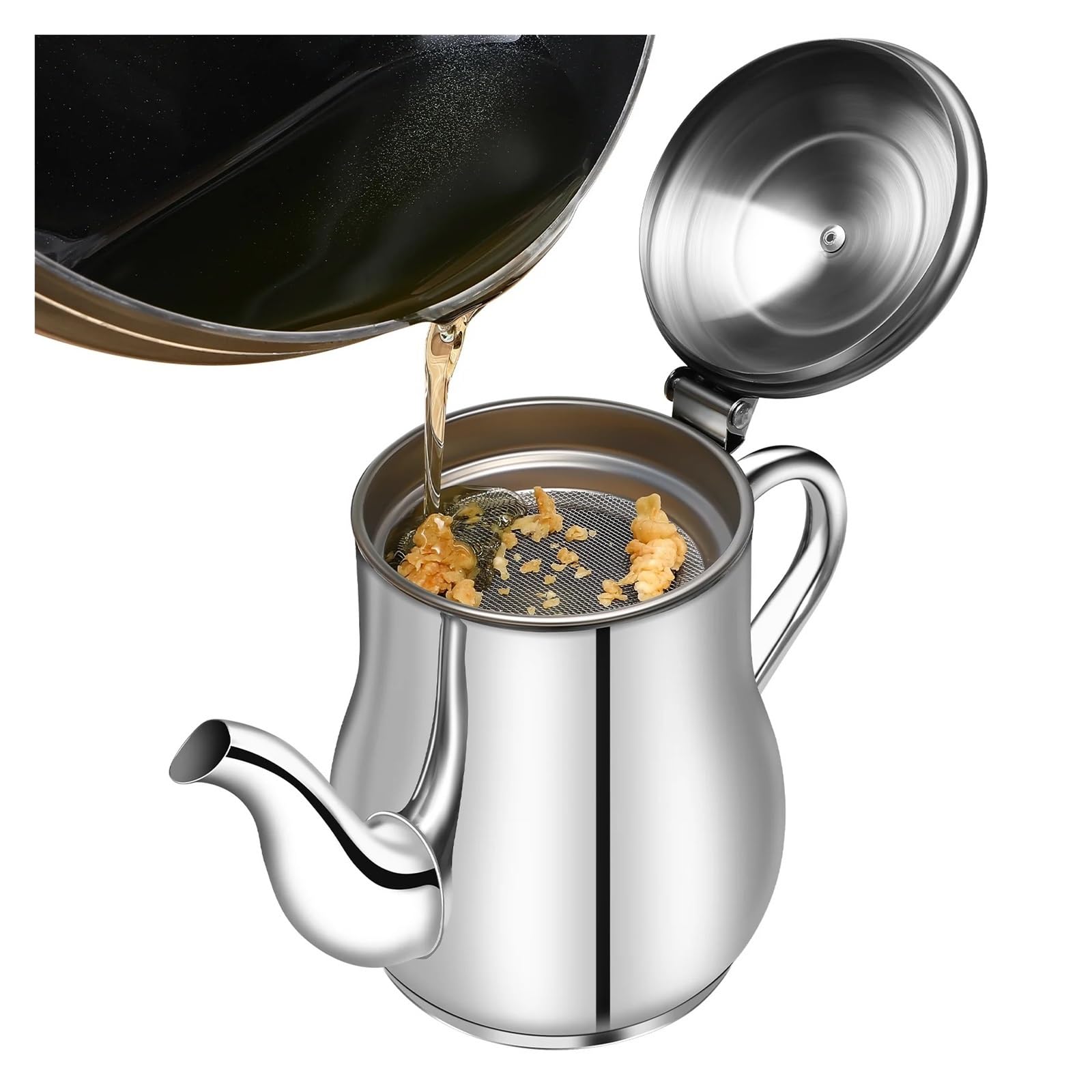 Aceitera Acero Inoxidable Olla de aceite acero inoxidable con filtro colador, recipiente for grasa, utensilio cocina, botella separadora