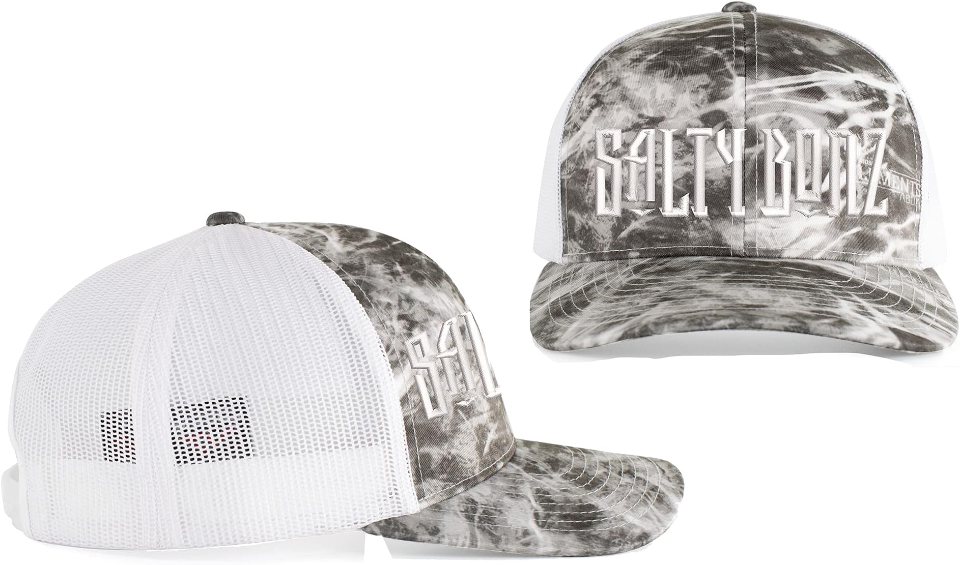 Water-Camo Trucker Snapback Cap with Embroidered Logos