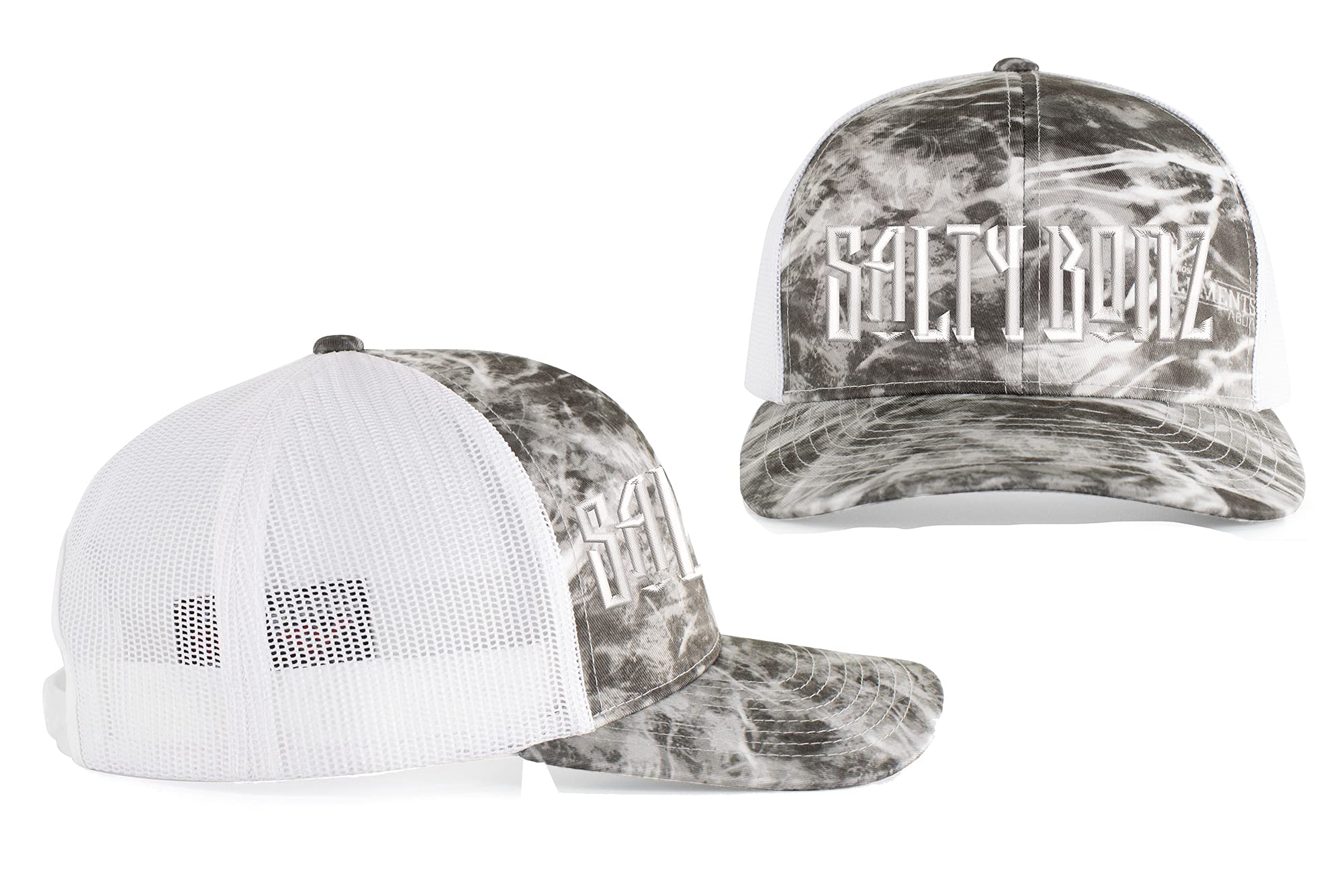 Water-Camo Trucker Snapback Cap with Embroidered Logos