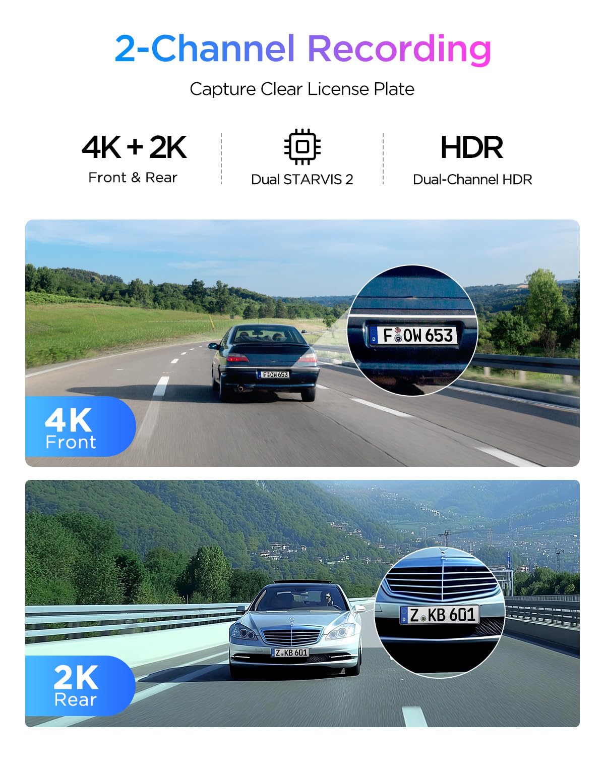 VIOFO A329S 4K 60FPS Dash Cam Front and Rear, 4K+2K Dual Dash Camera for Cars, Power Saving Parking Mode, Wi-Fi 6 App Control, Dual STARVIS 2 Sensors, Supports up to 4TB SSD or 512GB microSD Card