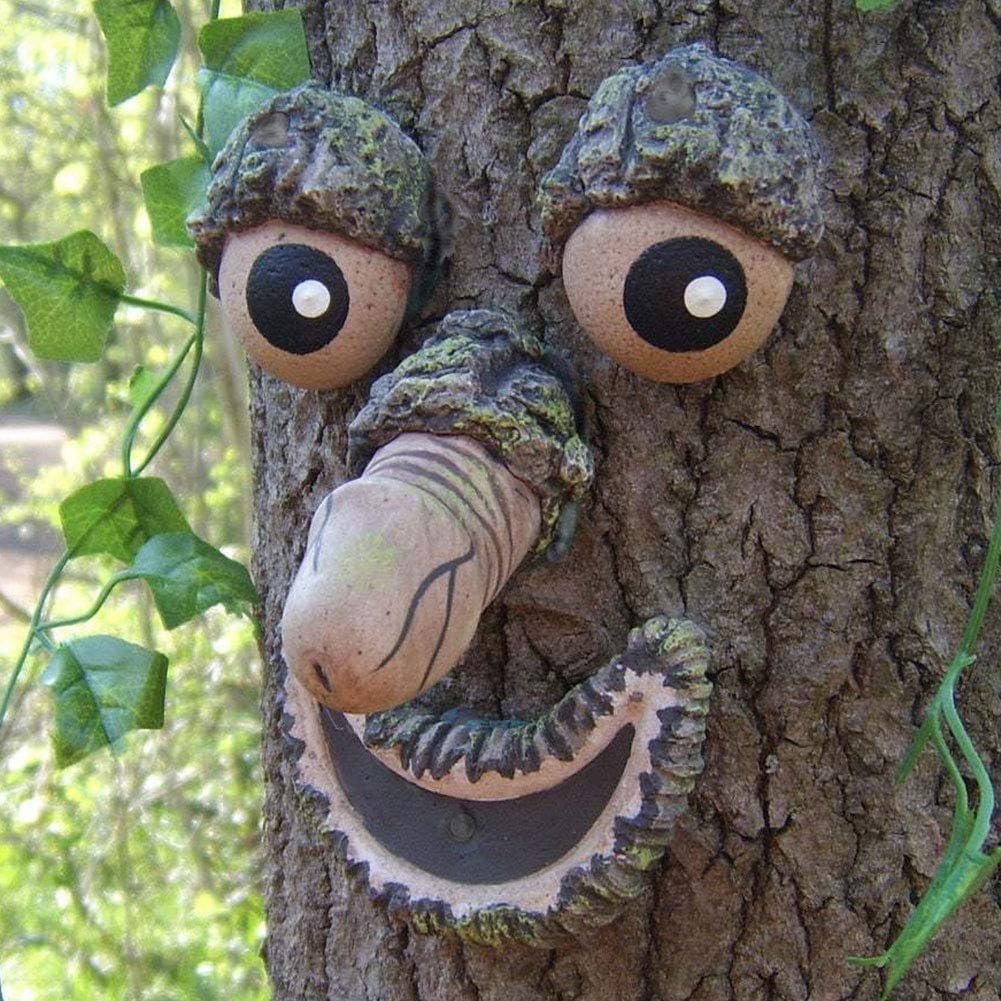 Keenface Tree Faces Decor Outdoor, Funny Resin Old Man Tree Art Decorations for Outside Garden Patio Whimsical Sculpture Statues Creative Props(Style 6)