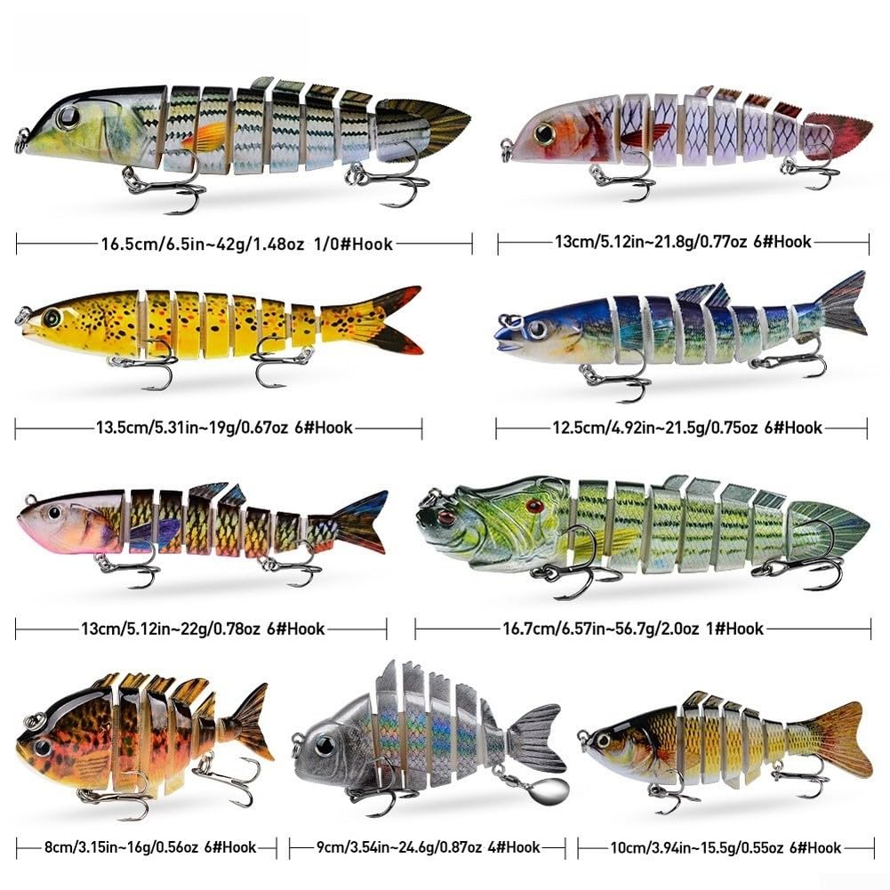 Set di 9 esche da pesca realistiche con articolazioni multiple per giochi d'acqua salata e acqua dolce