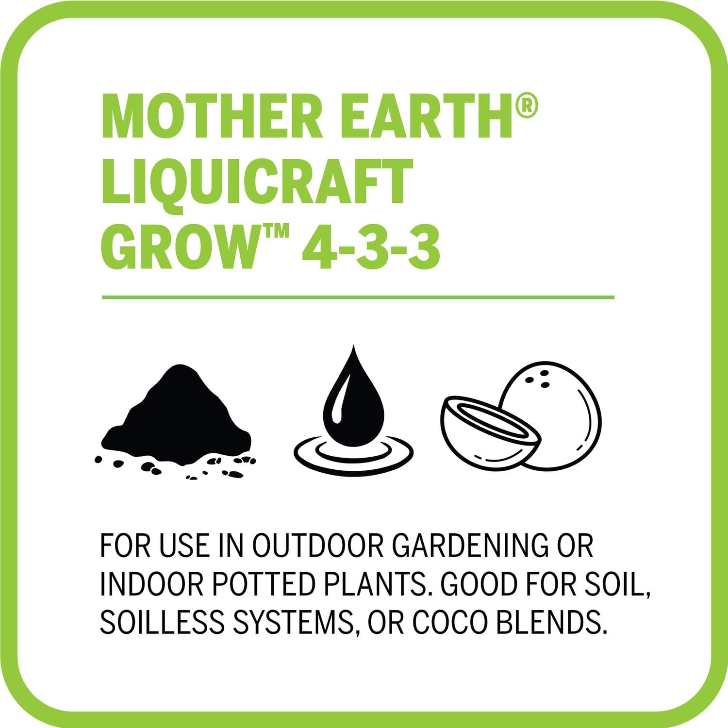 Mother Earth Products Mother Earth LiquiCraft Grow 4-3-3 Liquid Plant Fertilizer for Vegetative Plants, Flowers and Tomatoes, Quart