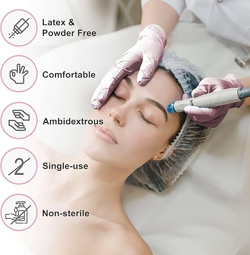 Miniatura 3 de WECARE Guantes desechables de nitrilo rosados, sin polvo ni látex, no estériles, aptos para alimentos