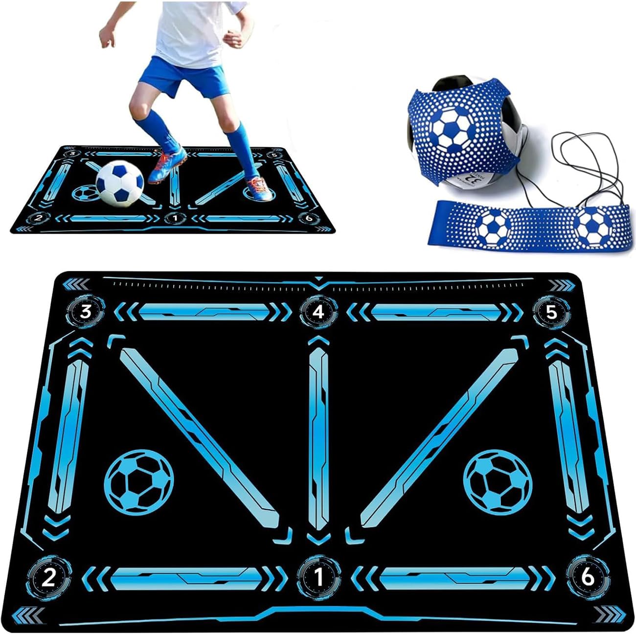 Estera de Entrenamiento de Fútbol 90 X 60 cm Alfombra de fútbol Antideslizante Silenciosa Esterilla de Fútbol con Cinturón Ajustable para Niños Principiantes y Juniors