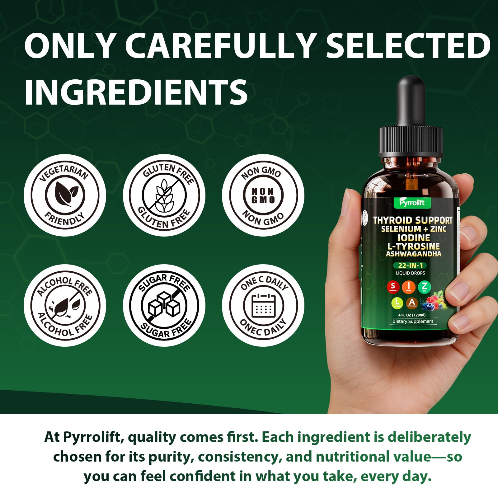 Thyroid Support Drops, Iodine Selenium Zinc L-Tyrosine & Ashwagandha, Liquid Thyroid Supplement with Vitamin B Complex, Herbal Formula, 120 mL — Amazon image 10
