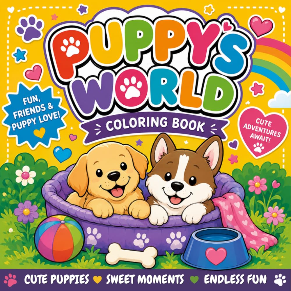 Puppy's World Coloring Book: 30 Cute Puppy Coloring Pages for Kids Ages 4-8 | Fun Dog Adventures, Playtime, Friendship, Holidays, and Easy Coloring Fun