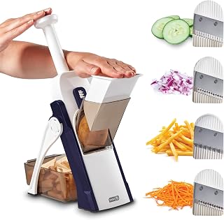 DASH Safe Slice Mandoline Slicer: Safest Adjustable Vegetable Cutter, 30+ Presets, 1-8mm Thickness, Folds Compact - Midnight Navy