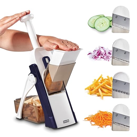 DASH Safe Slice® Mandoline Slicer, Julienne + Dicer for Vegetables, Meal Prep & More with 30+ Presets & Thickness Adjuster - Midnight Navy