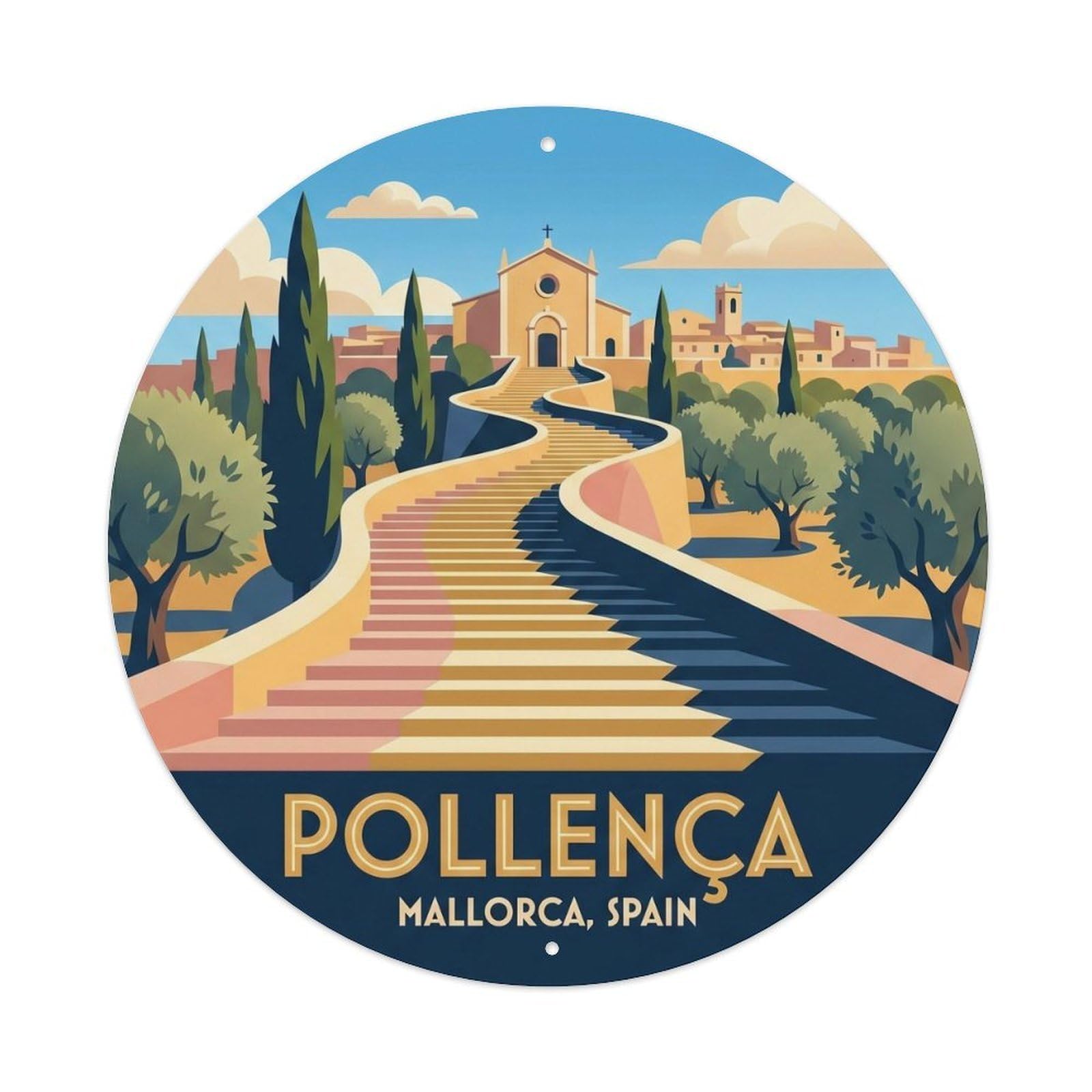 Olhnbad Style Pollenca Old Town Country Market Mallorca Traditional Metal Tin Sign