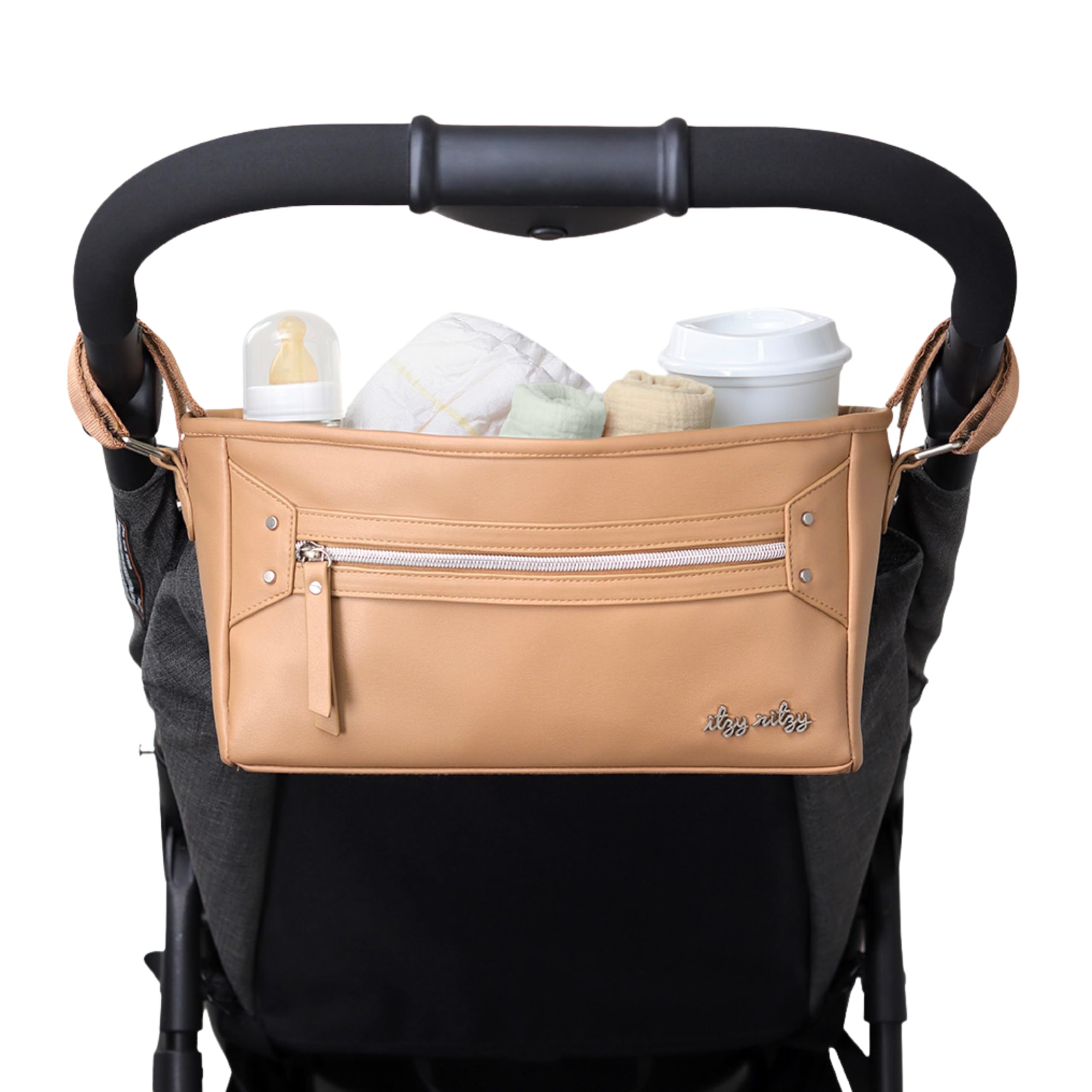 Itzy Ritzy Verstellbarer Kinderwagen-Organizer – Kinderwagen-Organizer-Tasche mit Fronttasche mit Reißverschluss, 2 integrierten Innentaschen und verstellbaren Riemen, passend für fast jeden