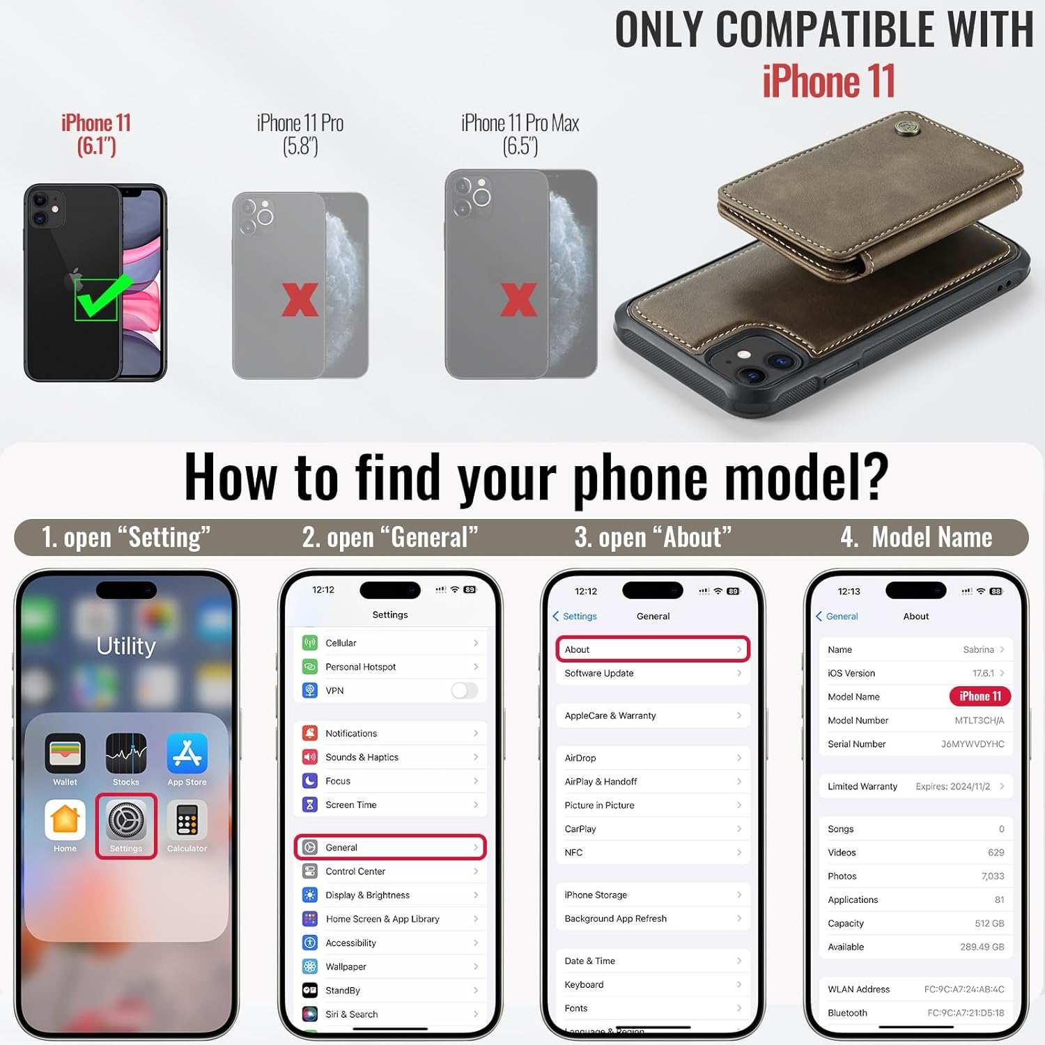 Compatible with Magsafe for iPhone 11 Wallet Case Magnetic Card Holder, RFID Blocking 2 in 1 Detachable Kickstand Shockproof Cover for Women Men, Brown - Image 6