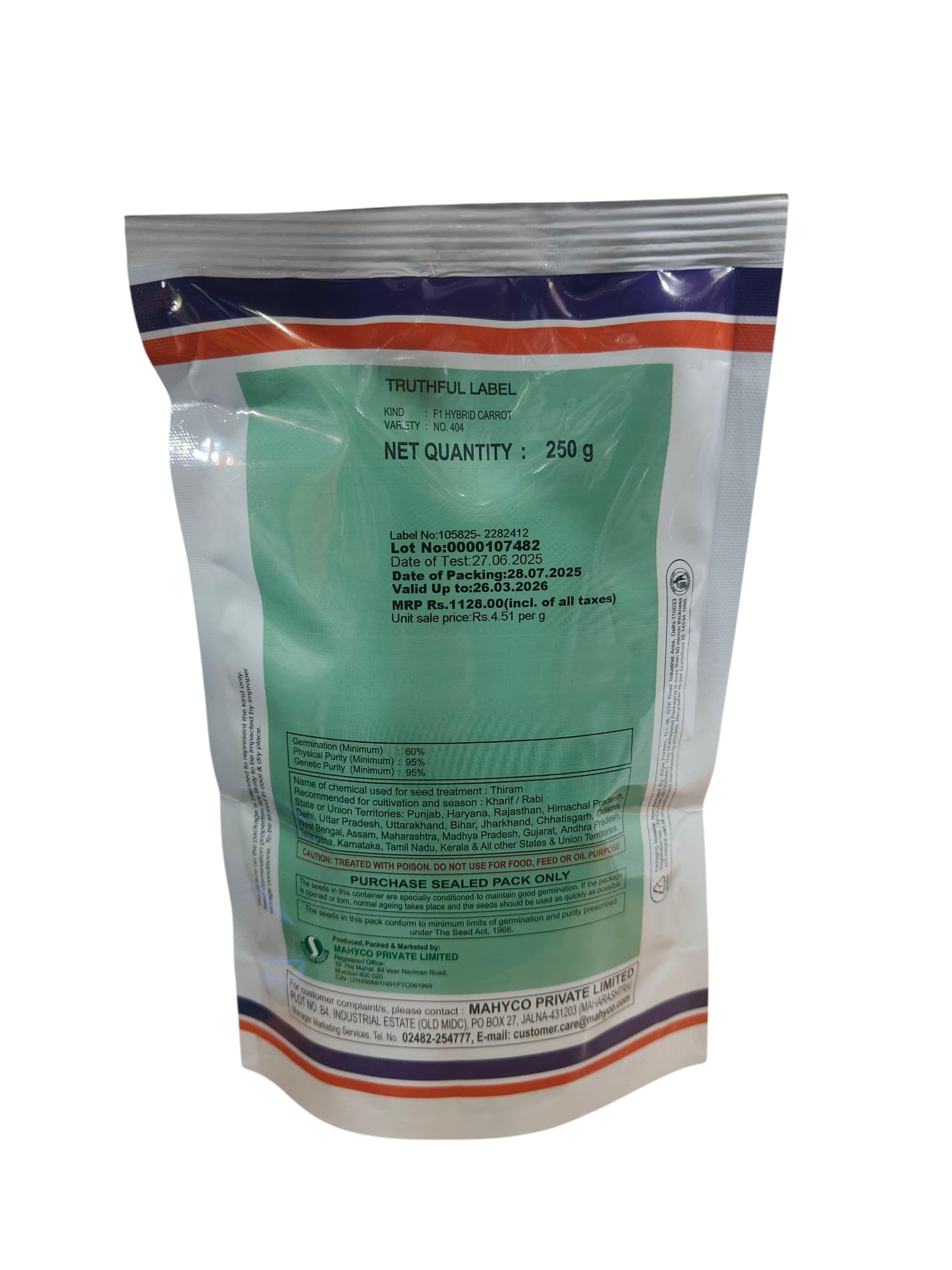 Sungro F1 Hybrid Carrot No. 404 Seeds, Mahyco, Red Long Variety